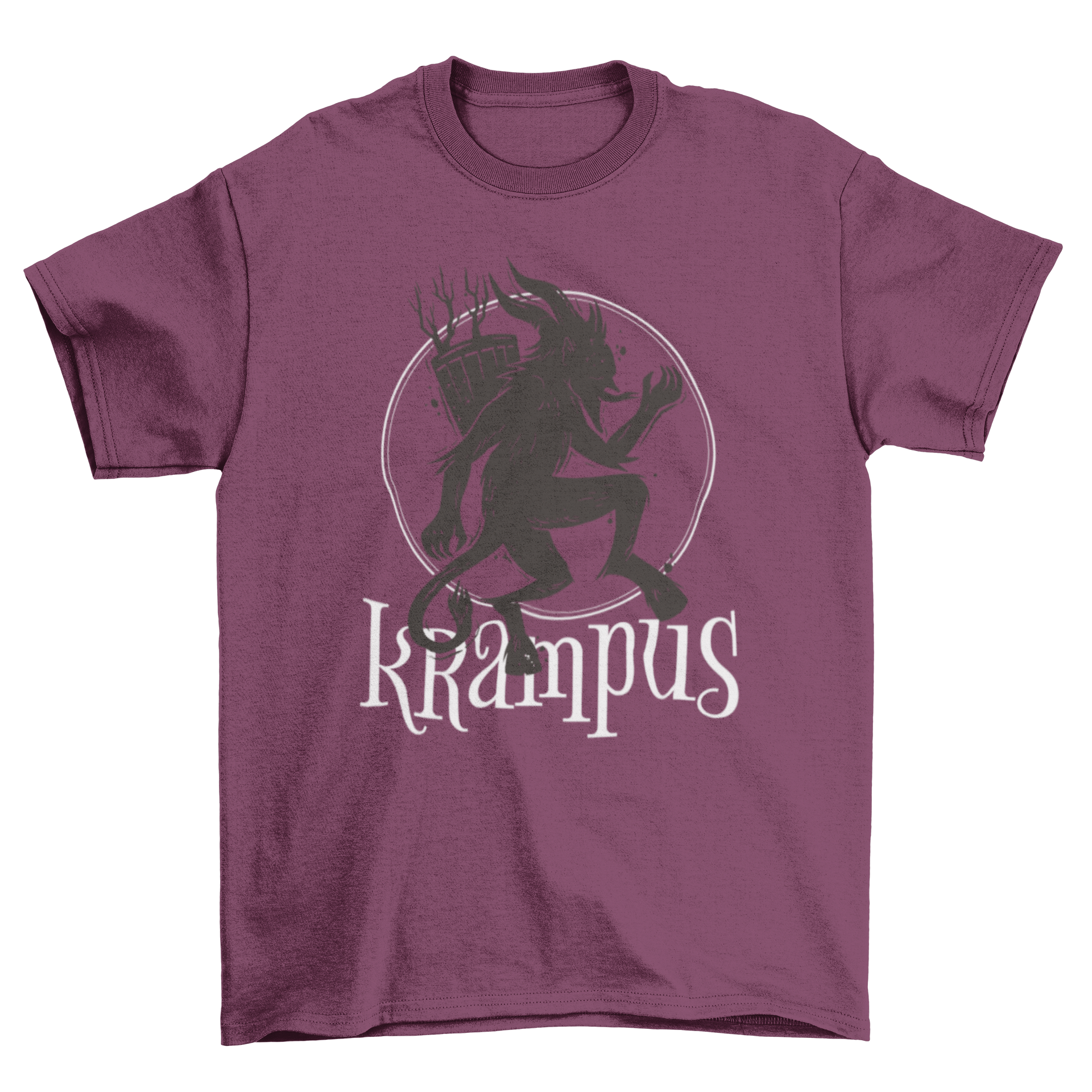 A stylish t-shirt featuring a detailed illustration of the mythological creature Krampus, perfect for holiday celebrations.