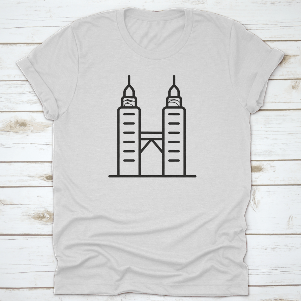 Stylish line art design featuring Kuala Lumpur's skyline, printed on a comfortable cotton t-shirt.