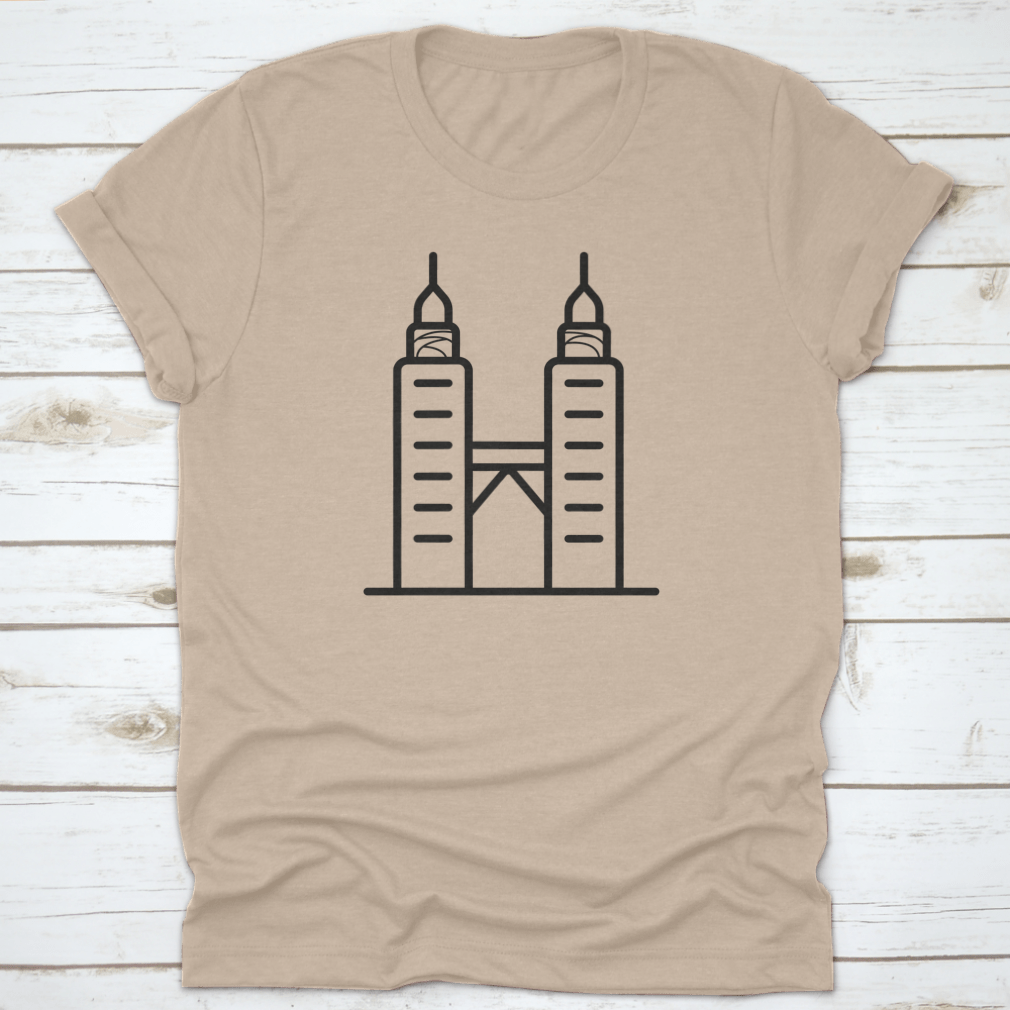 Stylish line art design featuring Kuala Lumpur's skyline, printed on a comfortable cotton t-shirt.