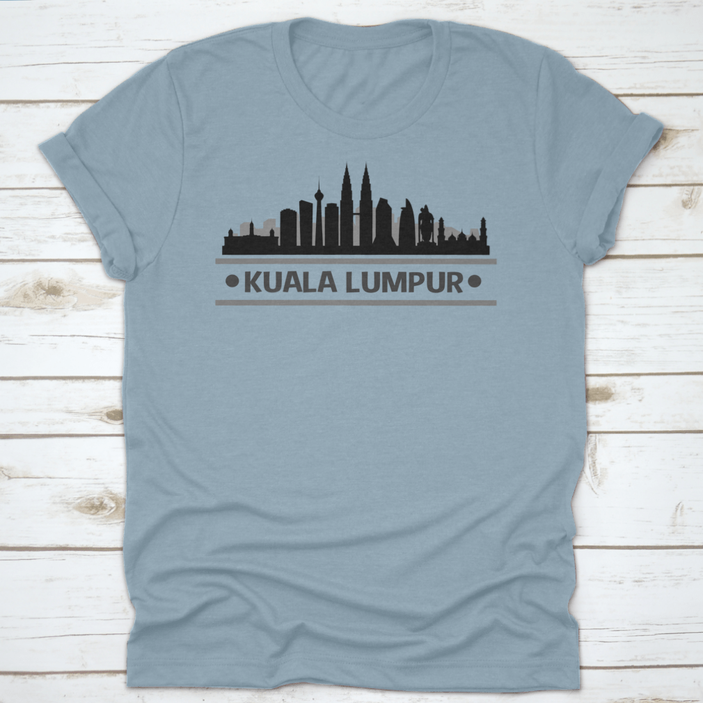 Kuala Lumpur Skyline Stamp silhouette design on a cotton t-shirt, showcasing iconic city landmarks.