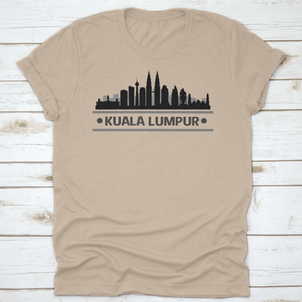 Kuala Lumpur Skyline Stamp silhouette design on a cotton t-shirt, showcasing iconic city landmarks.