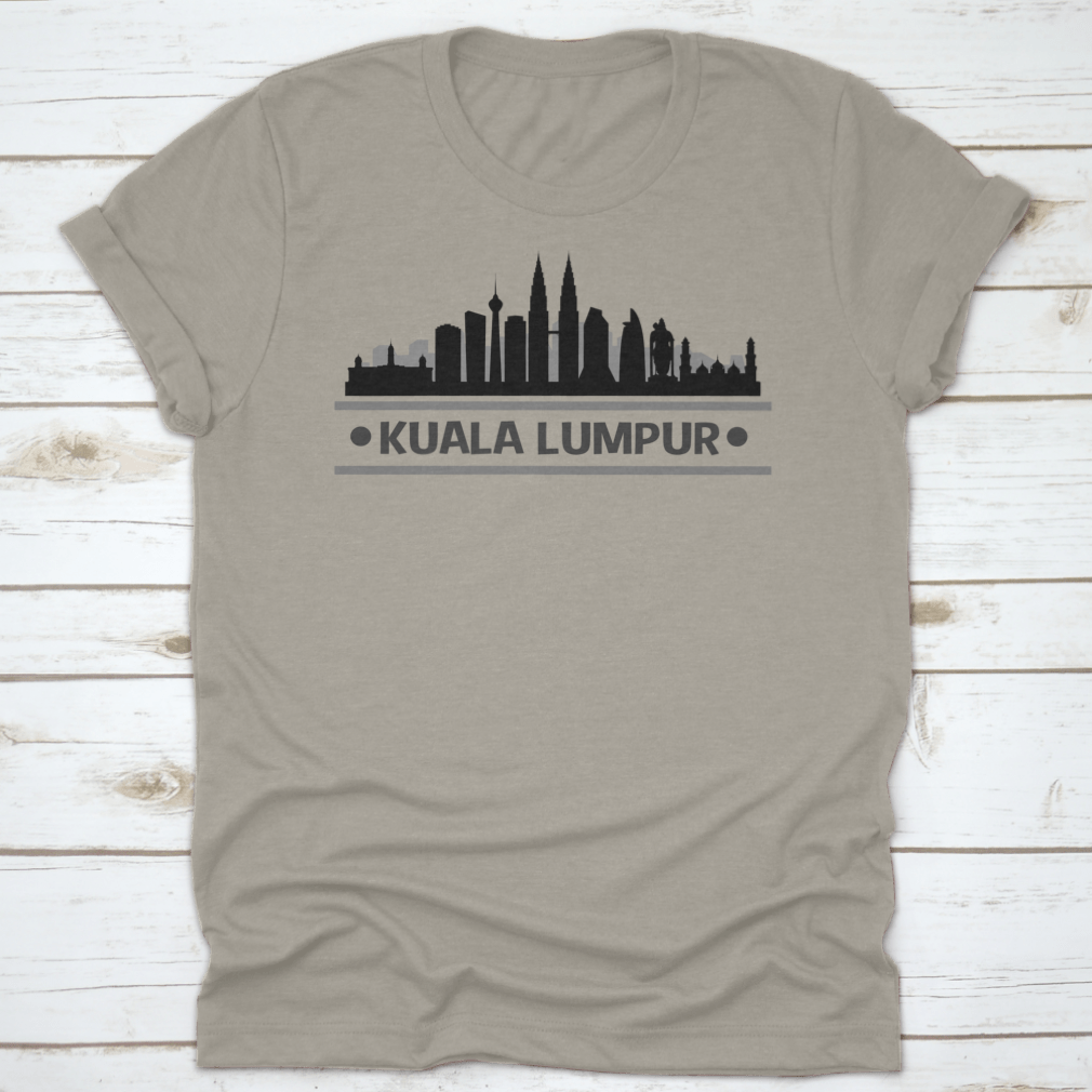 Kuala Lumpur Skyline Stamp silhouette design on a cotton t-shirt, showcasing iconic city landmarks.