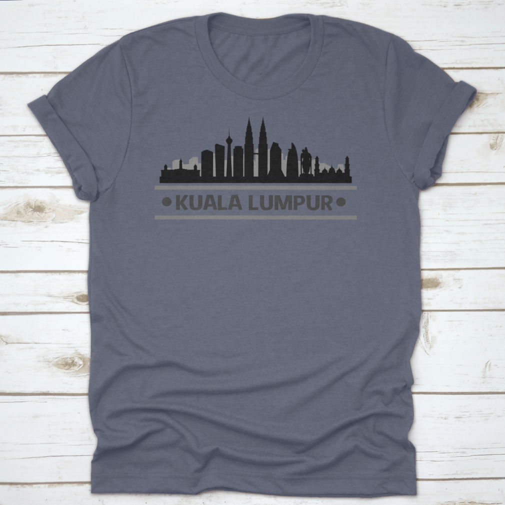 Kuala Lumpur Skyline Stamp silhouette design on a cotton t-shirt, showcasing iconic city landmarks.