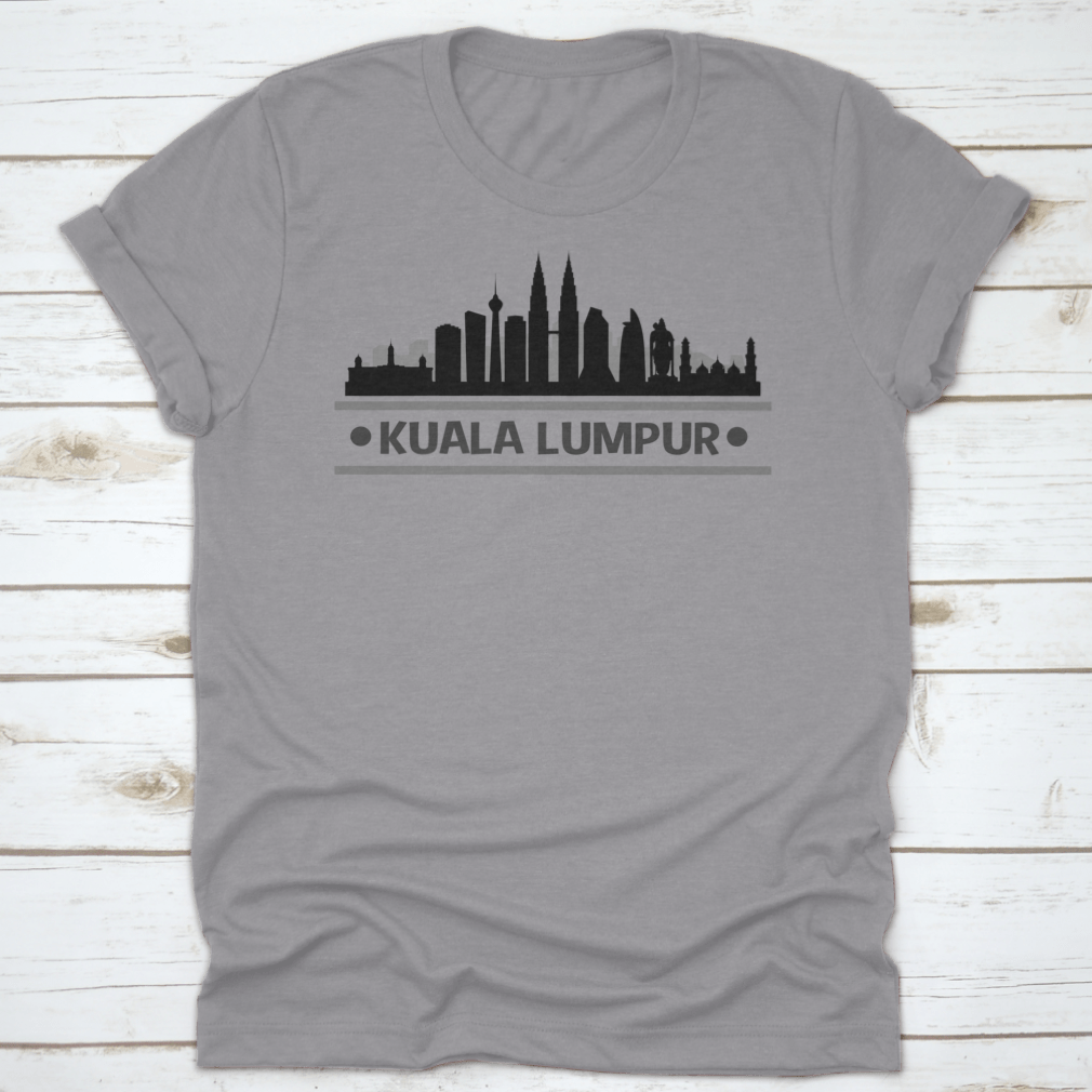 Kuala Lumpur Skyline Stamp silhouette design on a cotton t-shirt, showcasing iconic city landmarks.