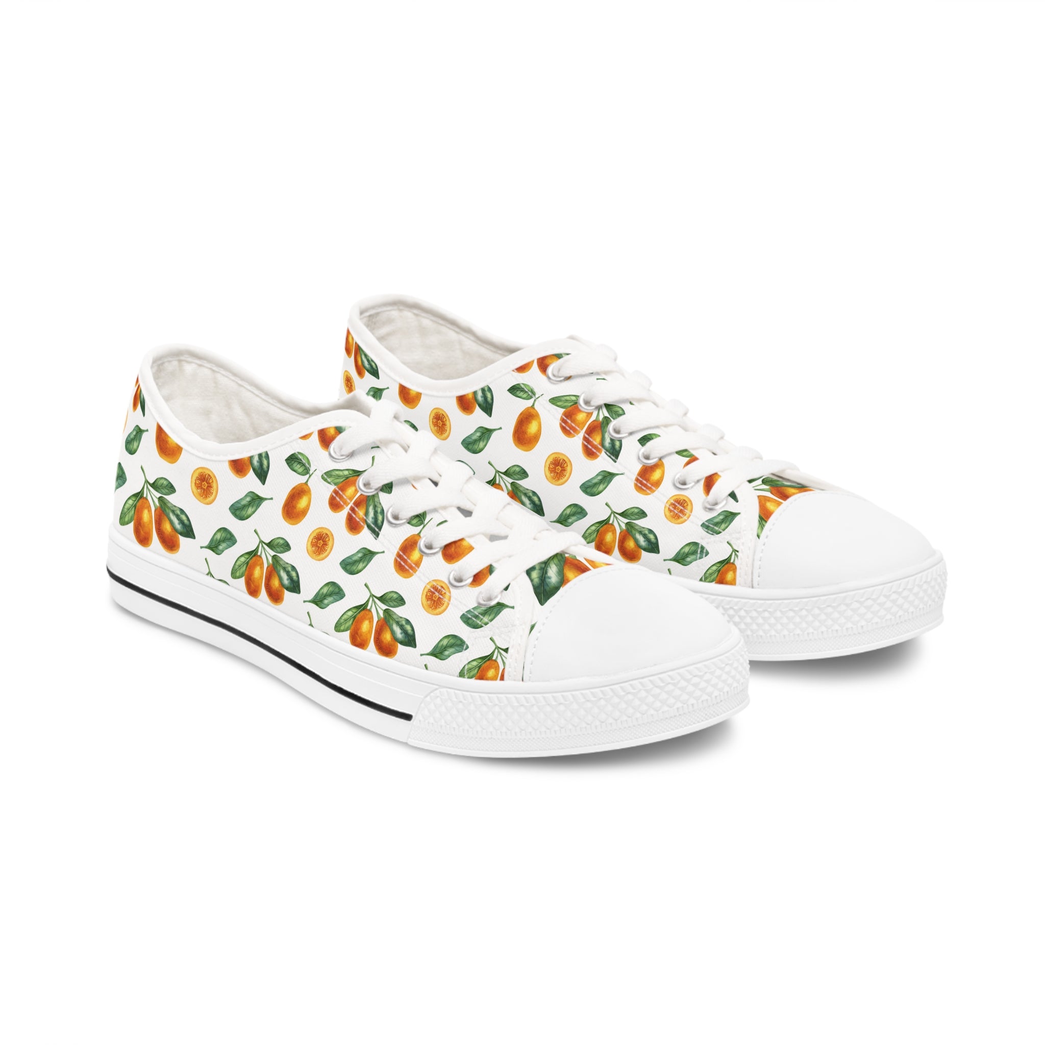 Kumquat Women's Low Top Sneakers in black and white with breathable canvas and memory foam insoles, showcasing stylish design and comfort.