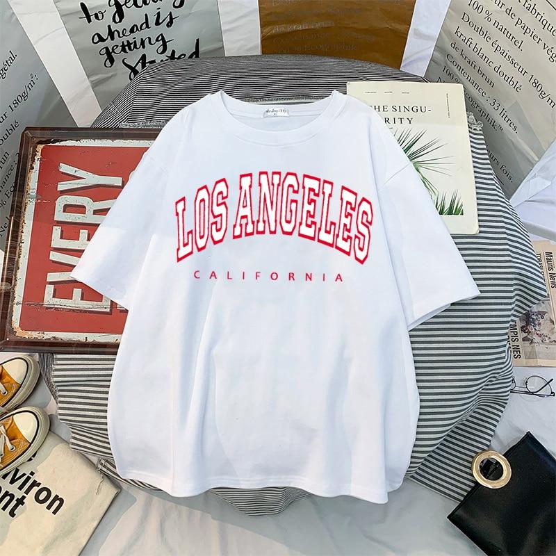 A stylish LA T-shirt by CRAZY FLY featuring a casual O-neck design and trendy letter pattern, perfect for summer wear.