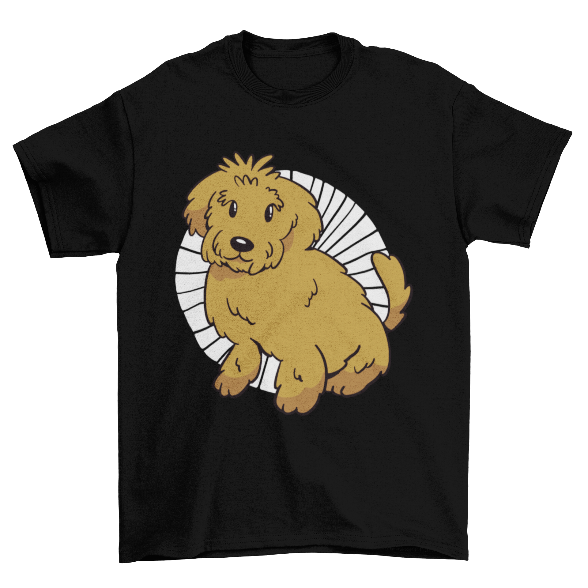 A soft t-shirt featuring a cute doodle of a brown Labradoodle, perfect for dog lovers.