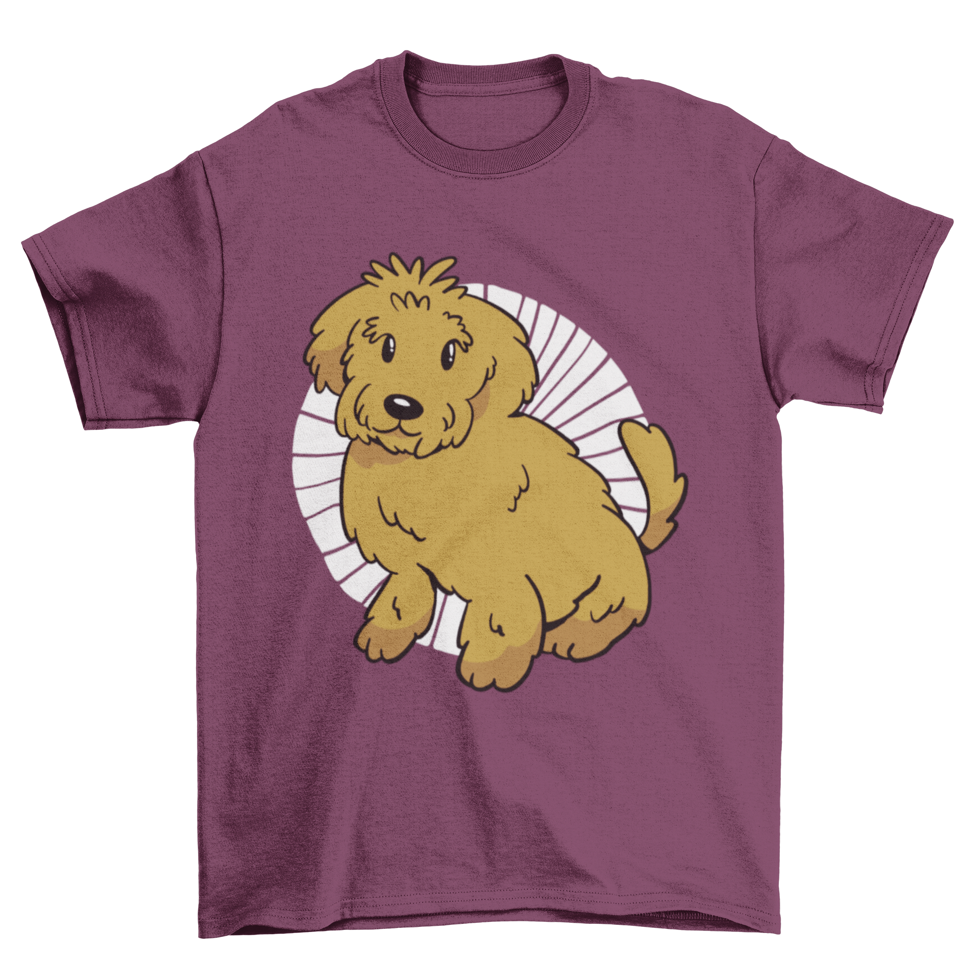 A soft t-shirt featuring a cute doodle of a brown Labradoodle, perfect for dog lovers.