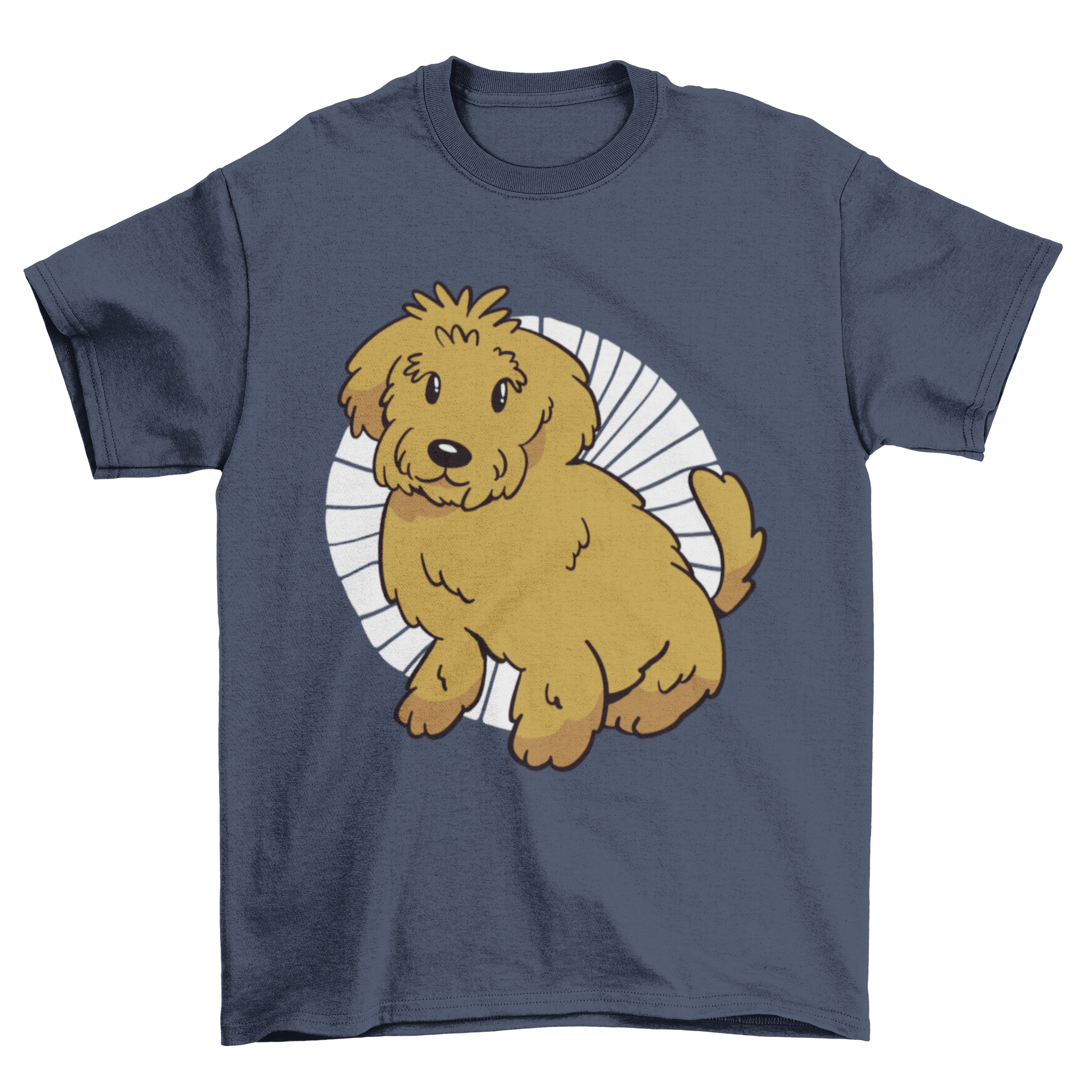 A soft t-shirt featuring a cute doodle of a brown Labradoodle, perfect for dog lovers.