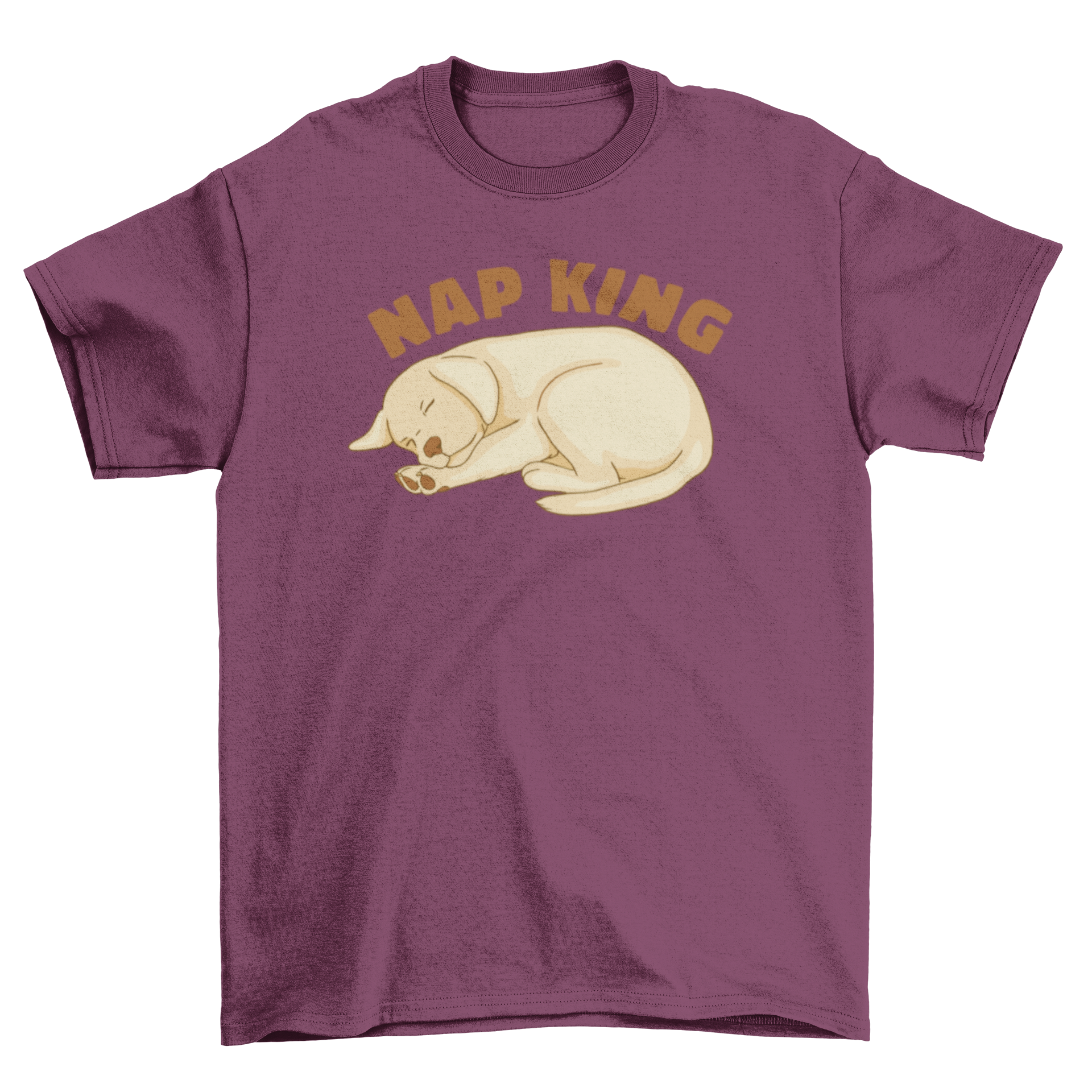 A cute t-shirt featuring a sleeping Labrador puppy with the quote 'Nap king' in playful font.