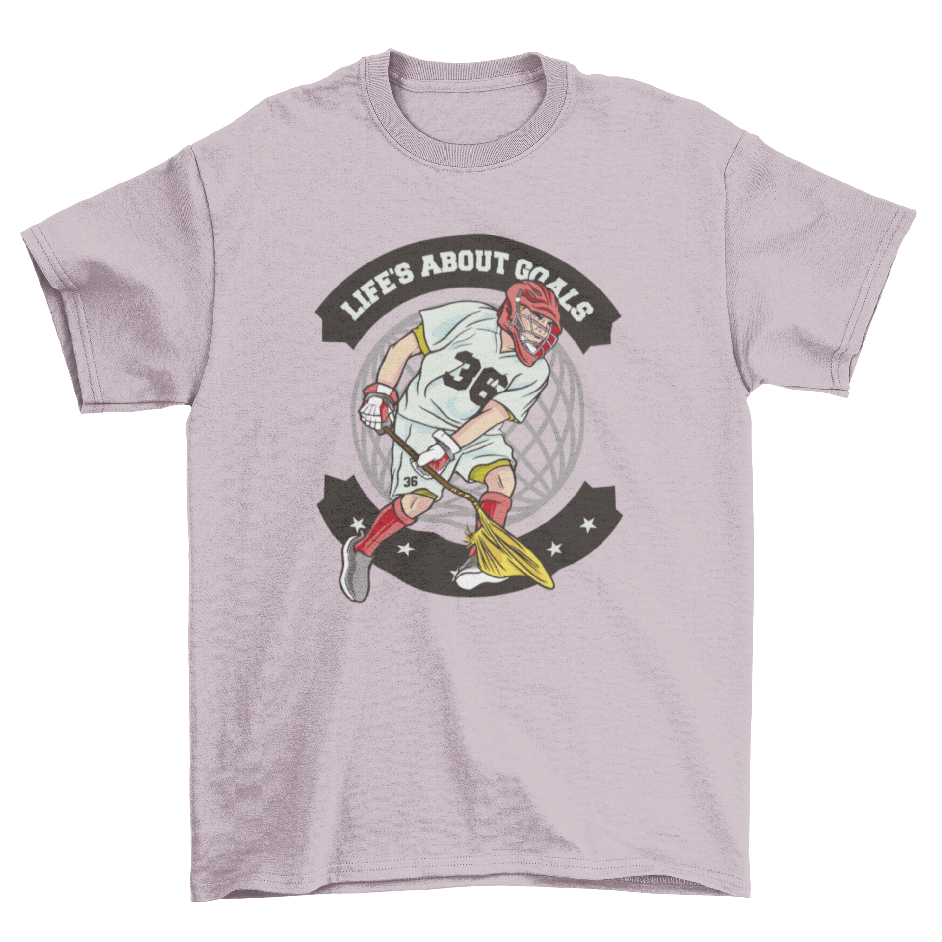 Lacrosse player t-shirt featuring a dynamic graphic and motivational quote.