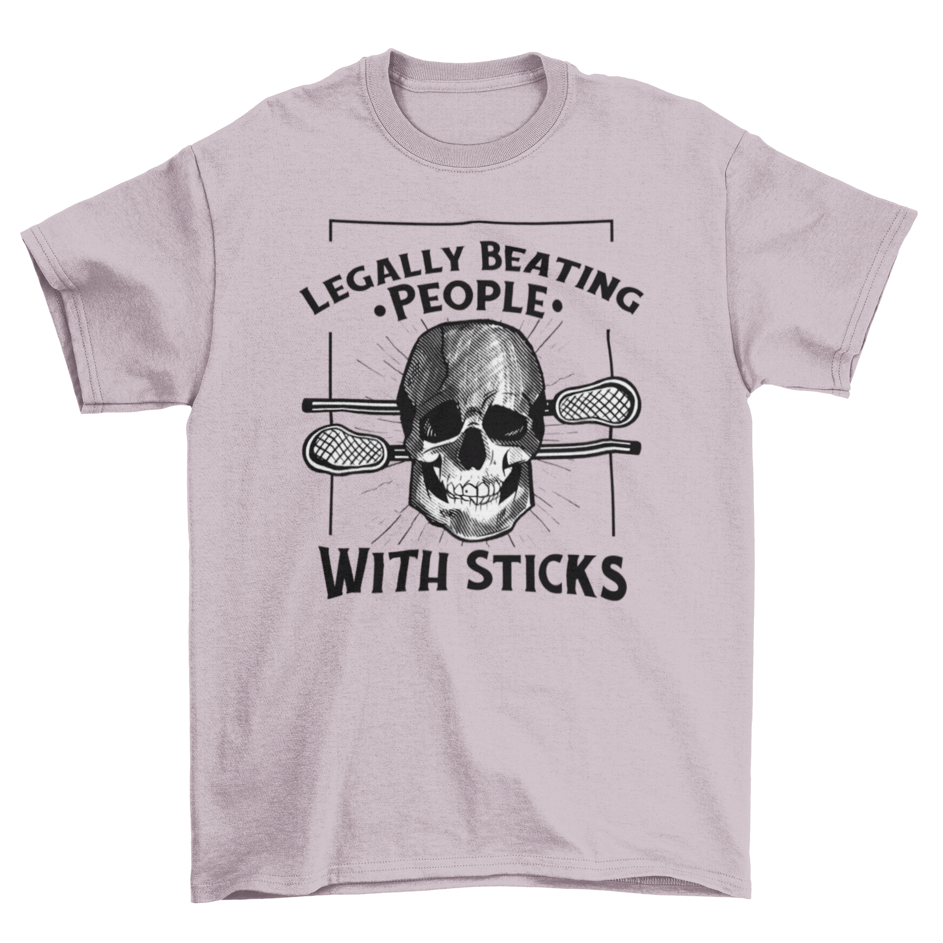 Lacrosse skull t-shirt featuring a bold skull design and humorous caption.