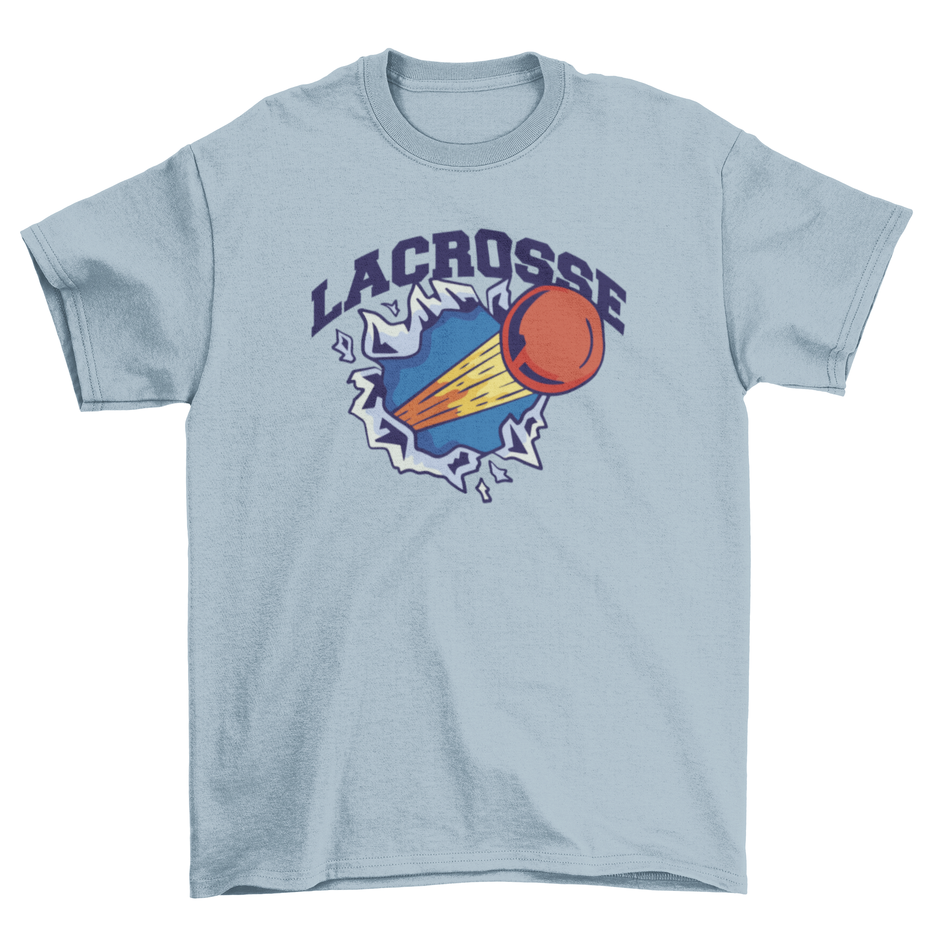 Lacrosse Wild T-Shirt featuring a lacrosse ball breaking a wall with the quote 'Lacrosse'.