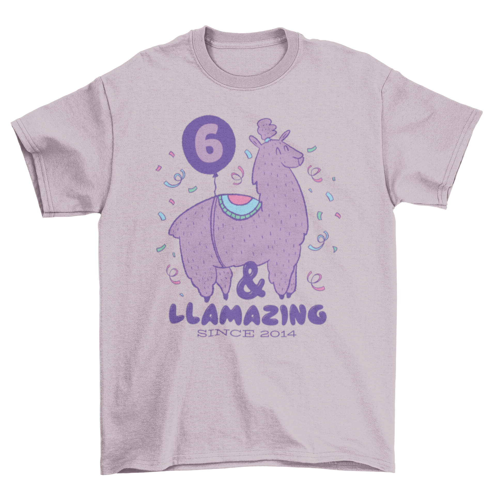 Llamazing birthday t-shirt featuring a cute llama and the quote '6 & llamazing since 2014'.