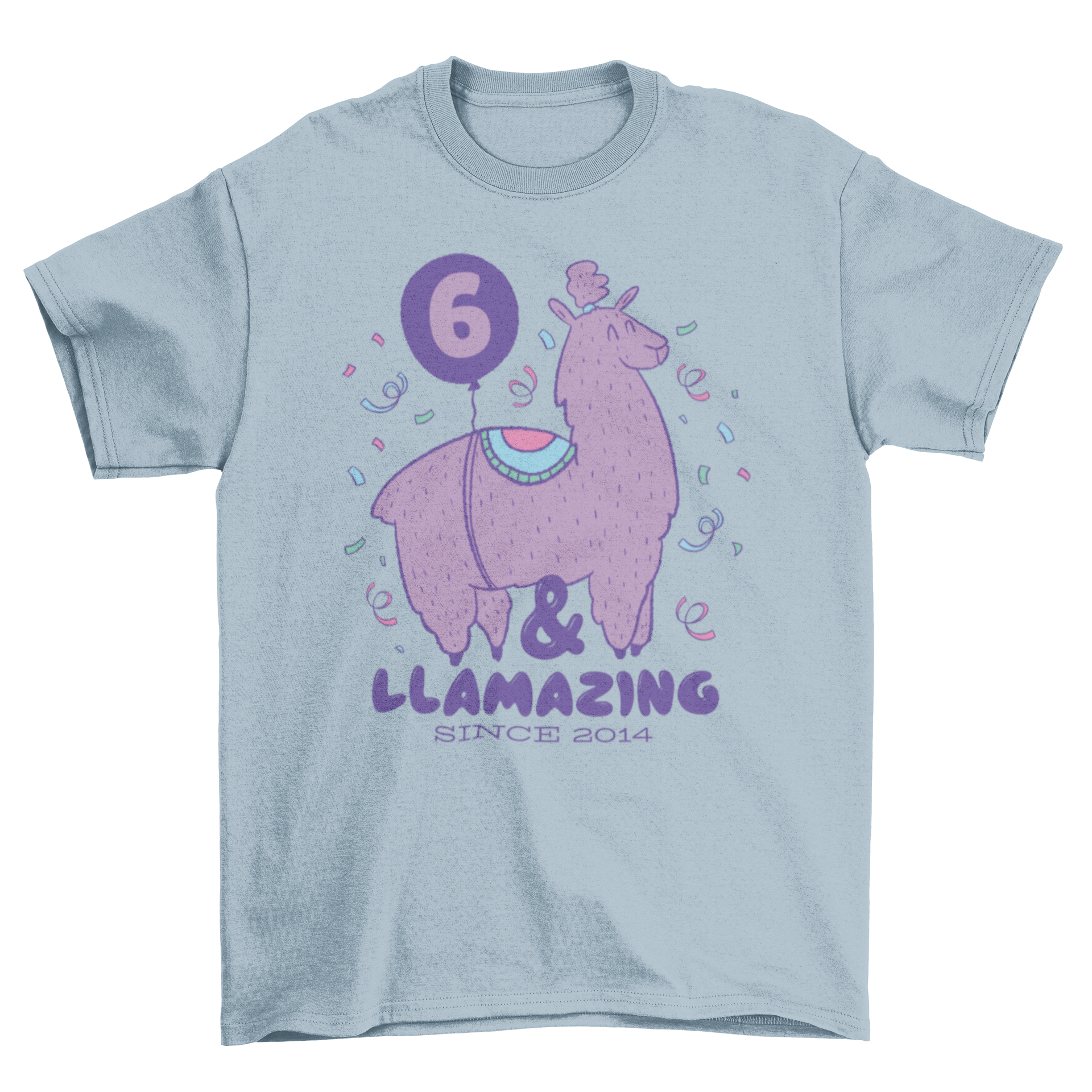 Llamazing birthday t-shirt featuring a cute llama and the quote '6 & llamazing since 2014'.