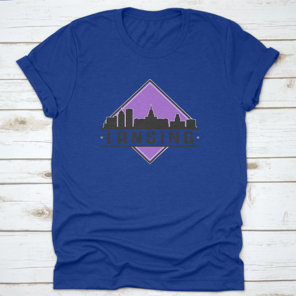 Lansing, MI Skyline Silhouette Logo T-shirt featuring a unique design on a soft cotton fabric.