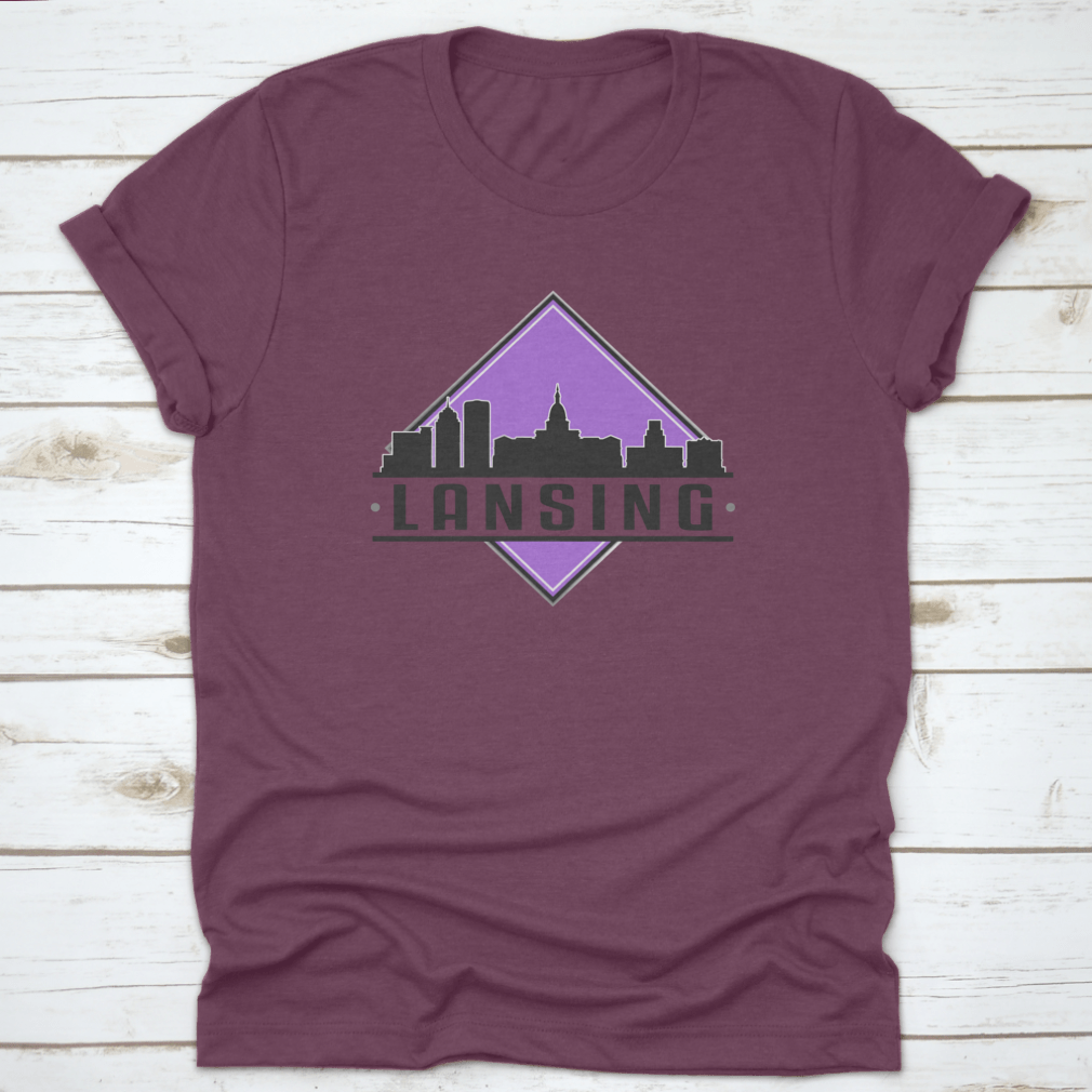 Lansing, MI Skyline Silhouette Logo T-shirt featuring a unique design on a soft cotton fabric.