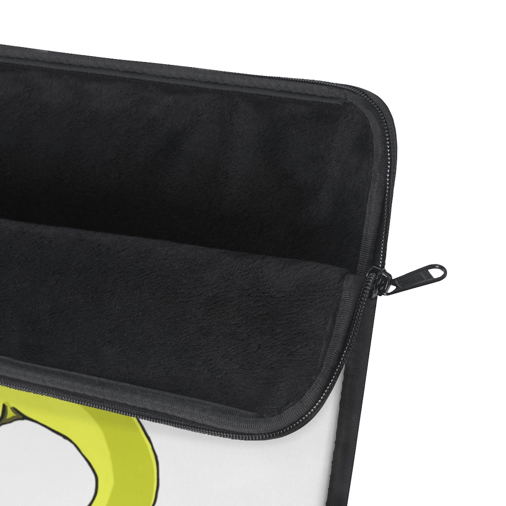 Stylish laptop sleeve with a printed front and black backside, designed for protection and elegance.