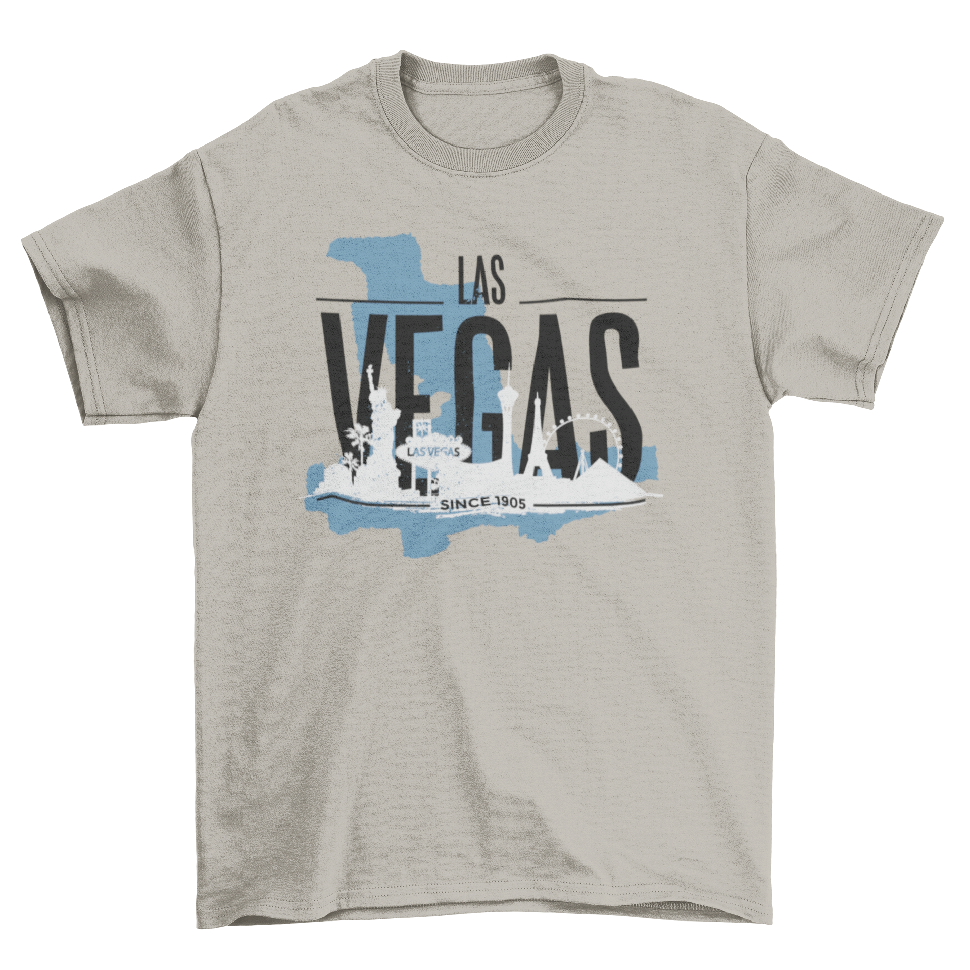 Vibrant t-shirt featuring the Las Vegas skyline in bright colors, showcasing iconic landmarks.