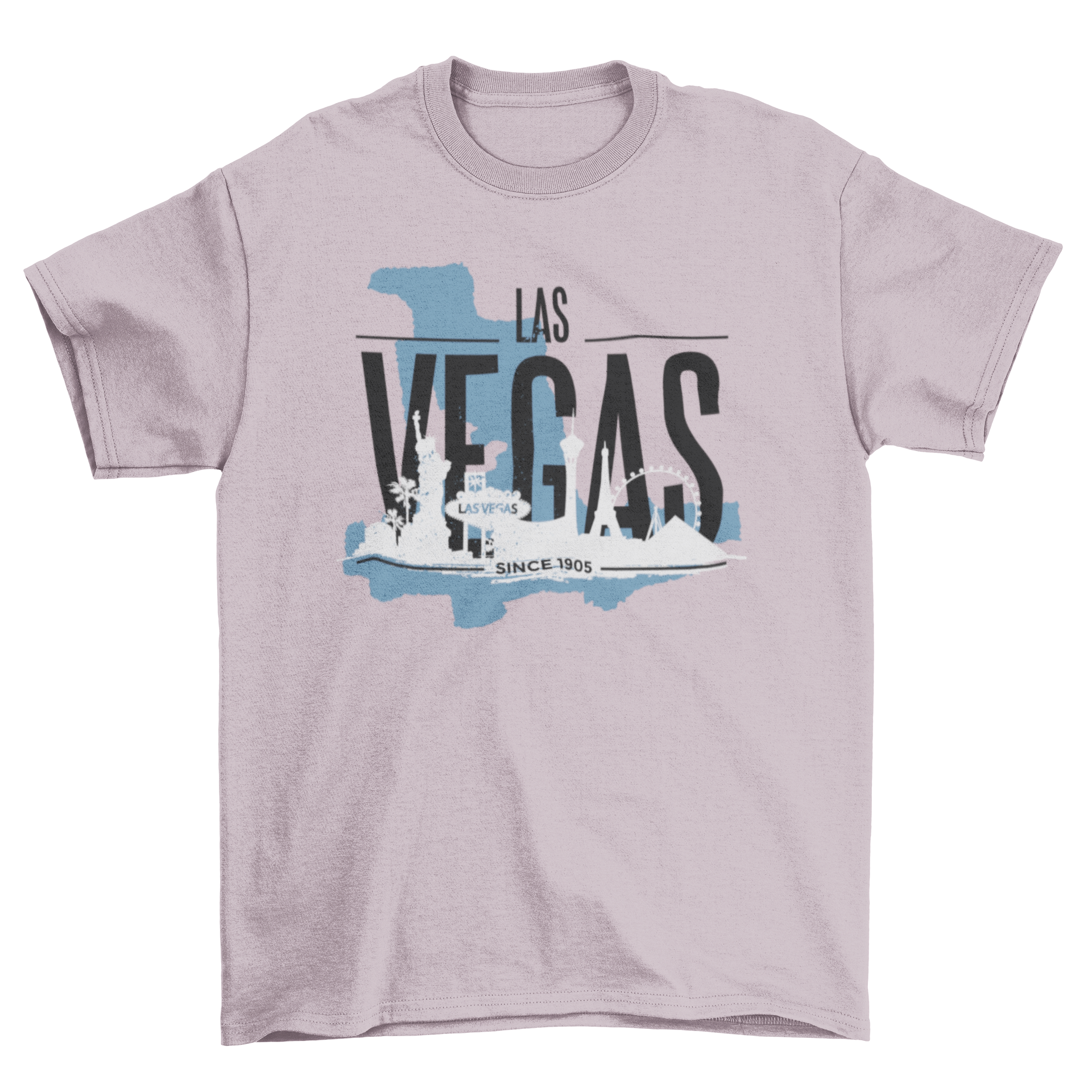 Vibrant t-shirt featuring the Las Vegas skyline in bright colors, showcasing iconic landmarks.