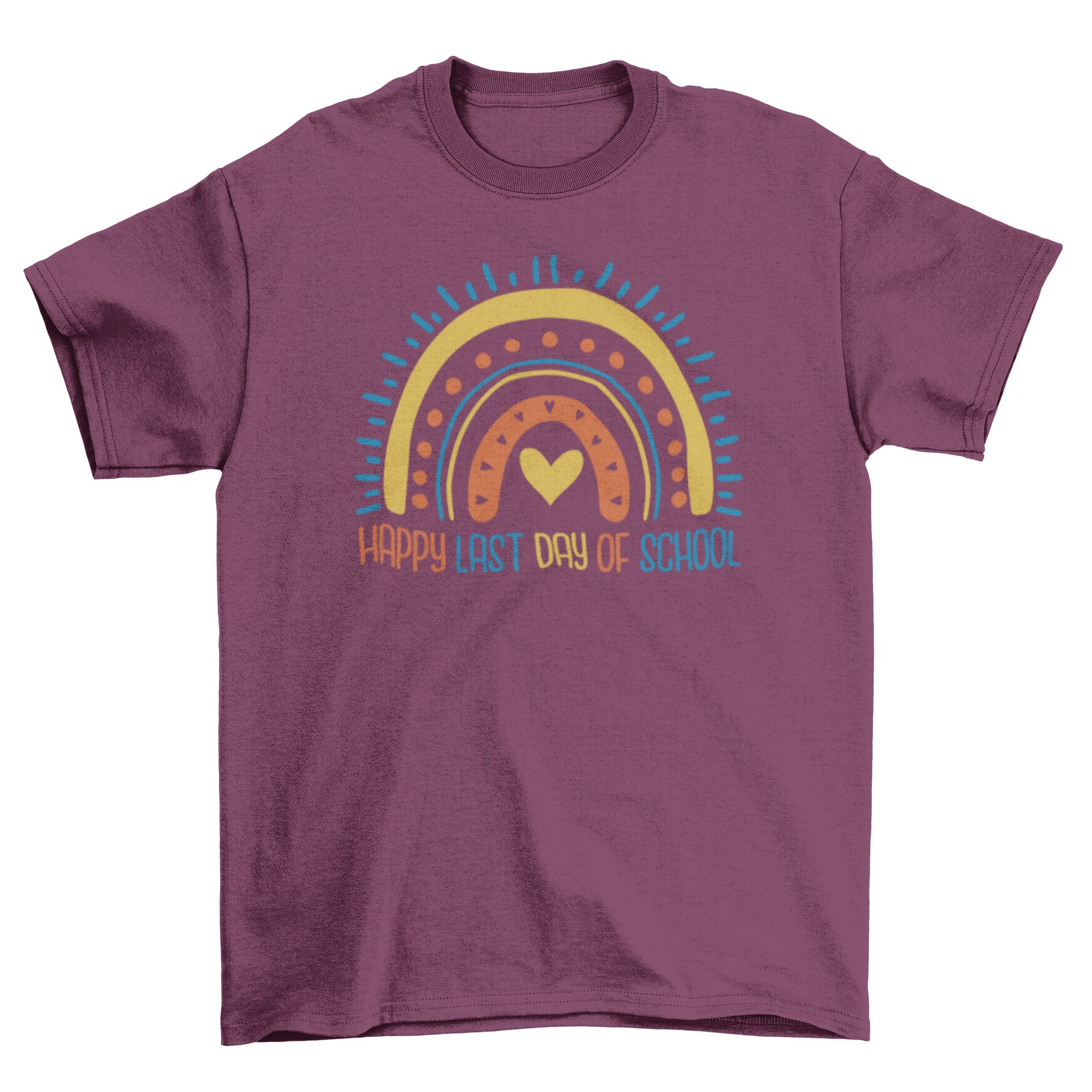 Colorful Last Day of School Rainbow T-Shirt featuring a cheerful quote and vibrant design.