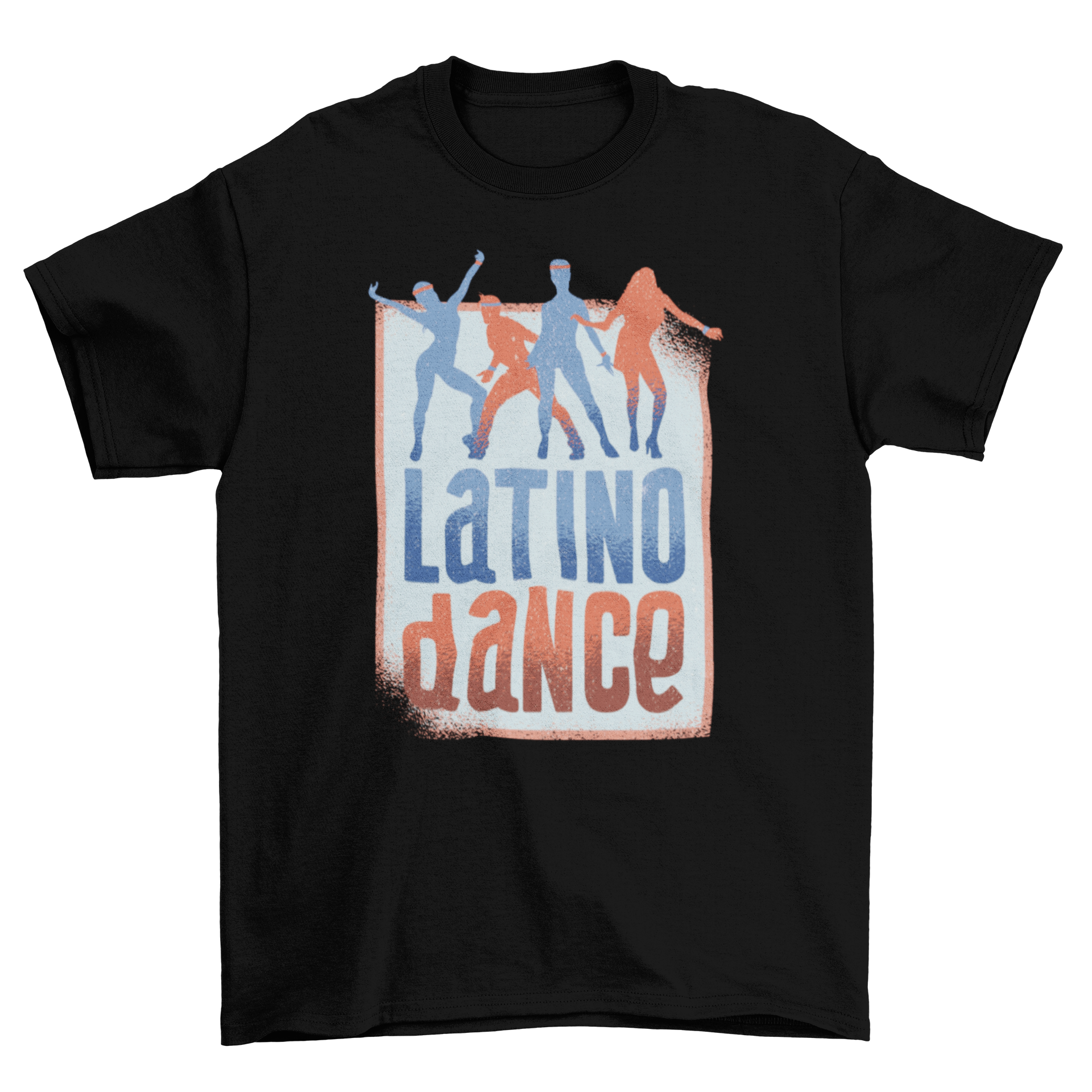 A vibrant Latin Dance T-Shirt featuring dancers in motion, perfect for dance enthusiasts and fitness lovers.