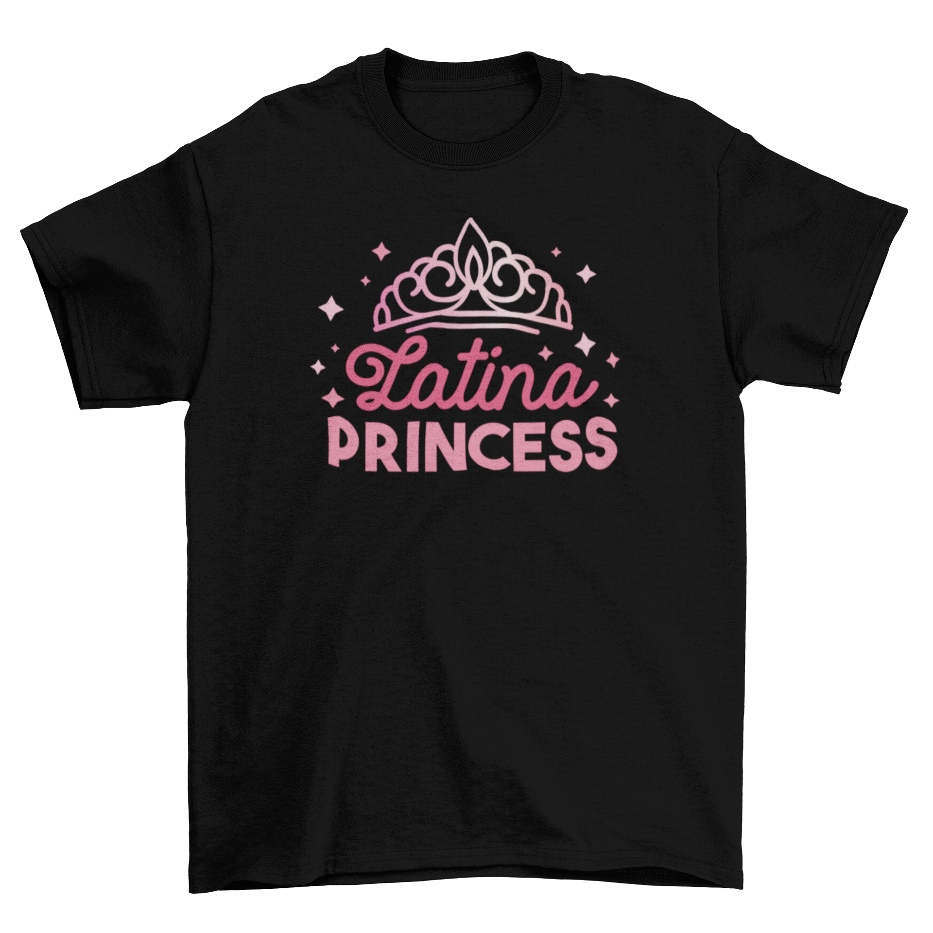 Latina Princess T-shirt featuring the quote 'LATINA PRINCESS' with a sparkling tiara design above it.