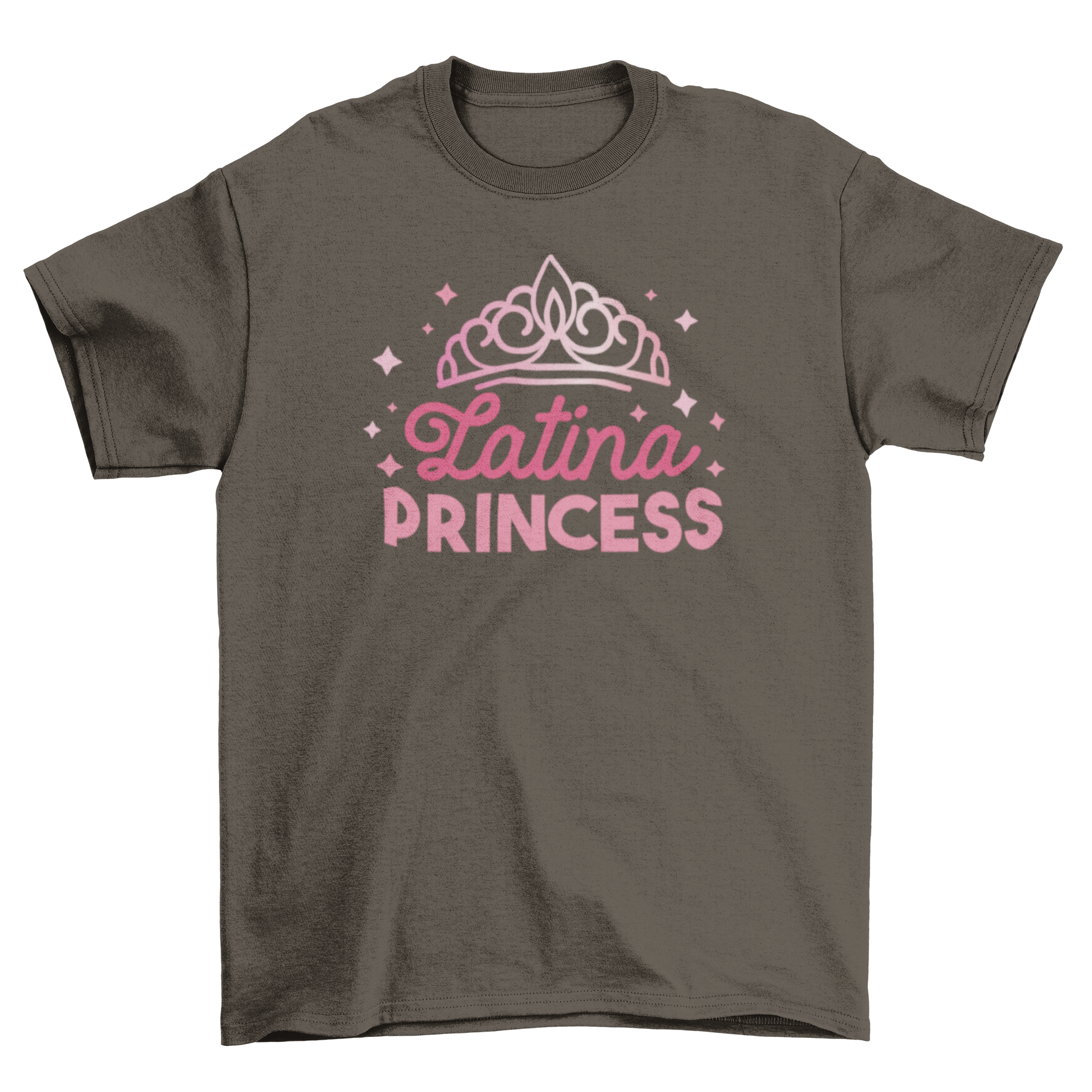 Latina Princess T-shirt featuring the quote 'LATINA PRINCESS' with a sparkling tiara design above it.