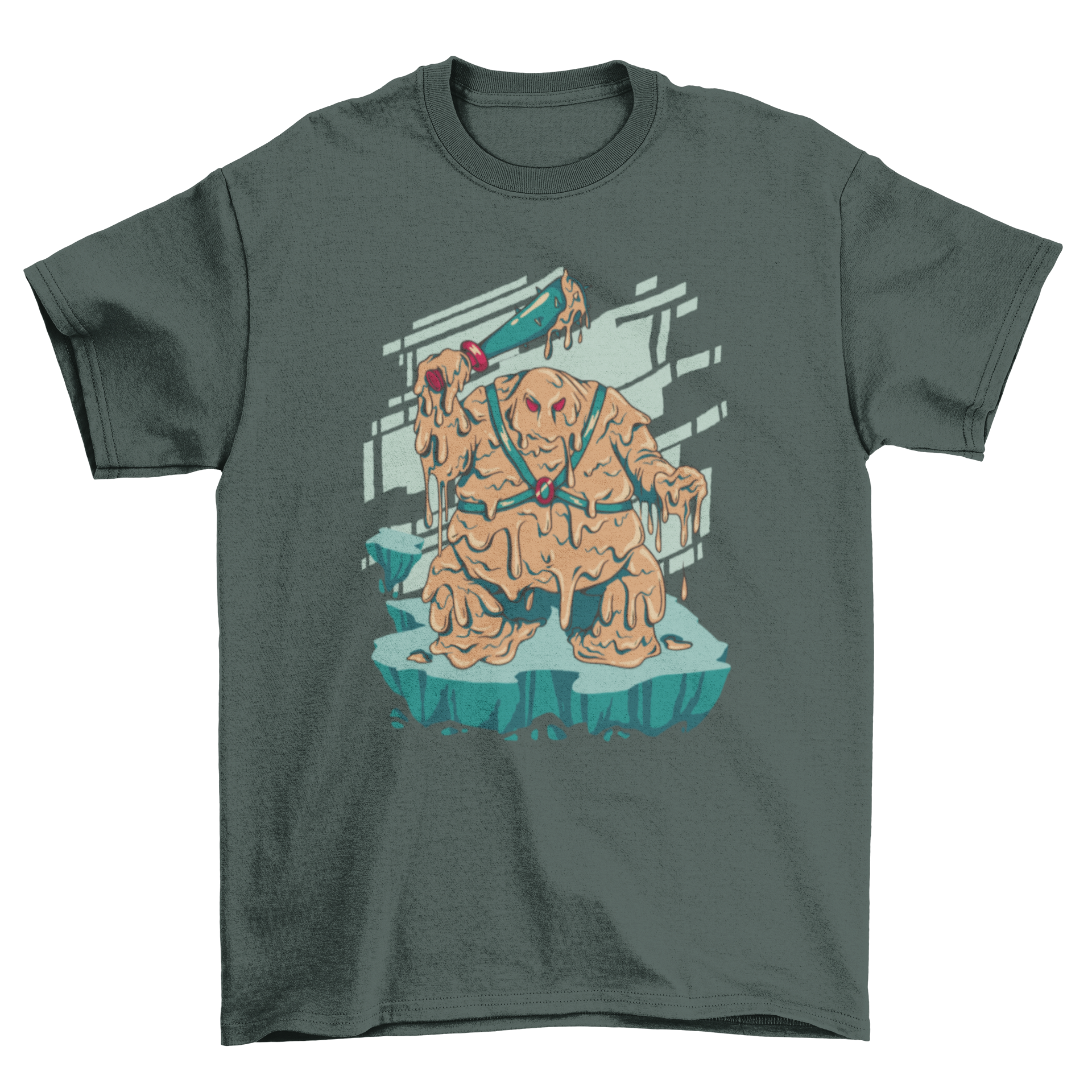 Lava Nightmare Monster T-Shirt featuring a fierce lava monster with a weapon, showcasing vibrant colors and intricate design.