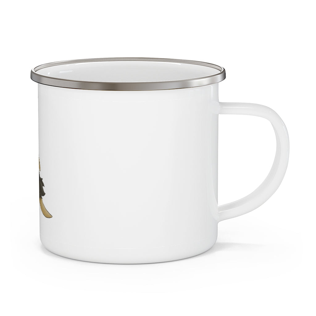 Layboy Enamel Camping Mug with a stylish design, featuring a C-handle and rounded corners, perfect for outdoor adventures.