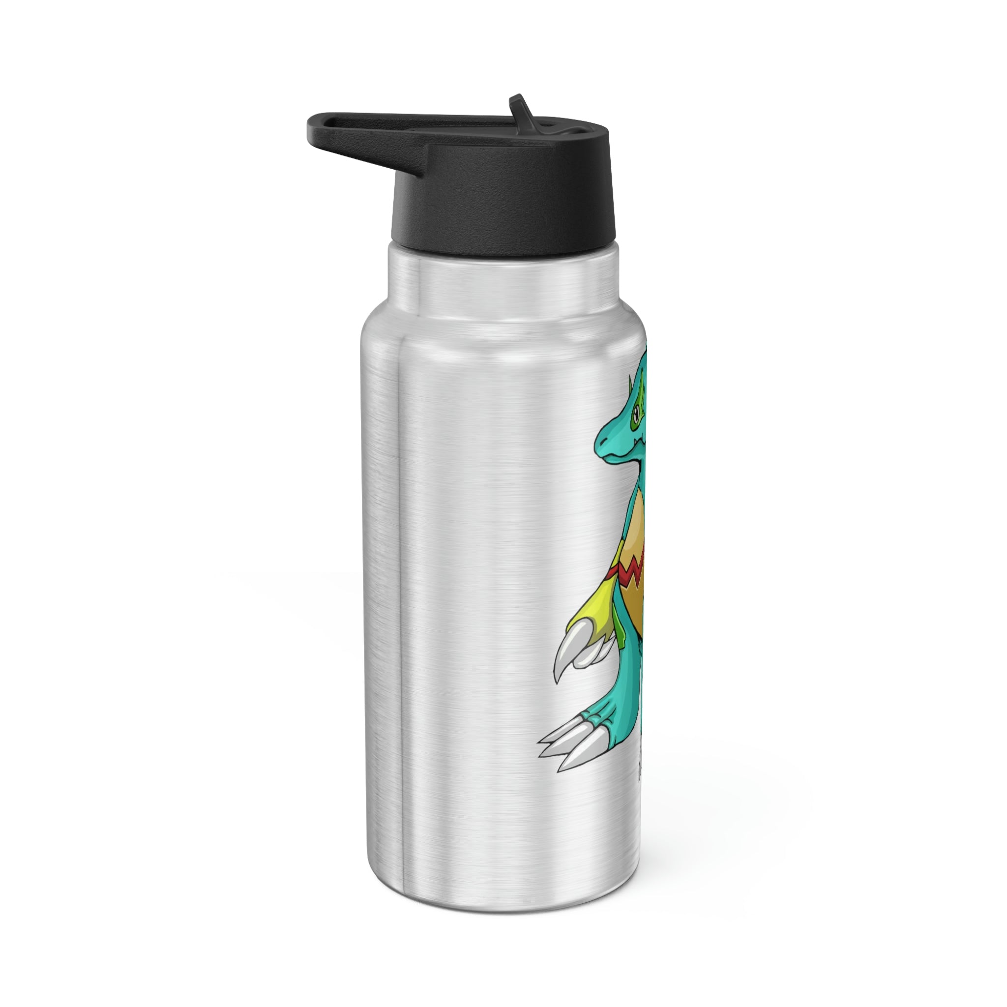 Laygoo Gator Tumbler in stainless steel with a black cap and plastic straw, showcasing a customizable design.