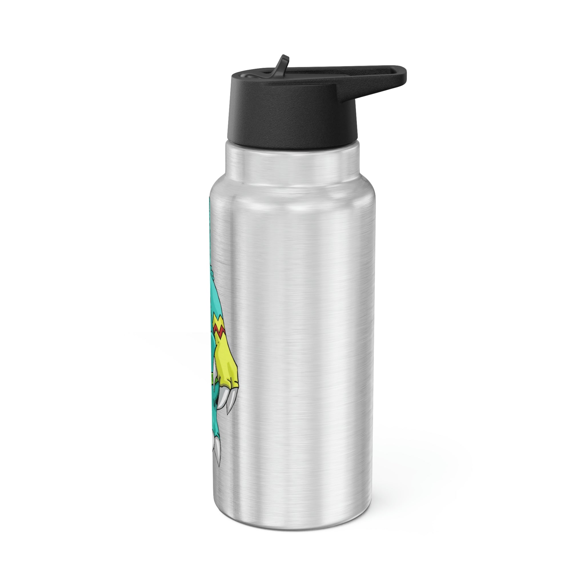 Laygoo Gator Tumbler in stainless steel with a black cap and plastic straw, showcasing a customizable design.