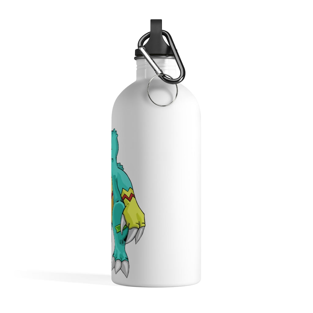 Laygoo Stainless Steel Water Bottle with a plastic screw top and carabiner, showcasing its stylish design and practical features.