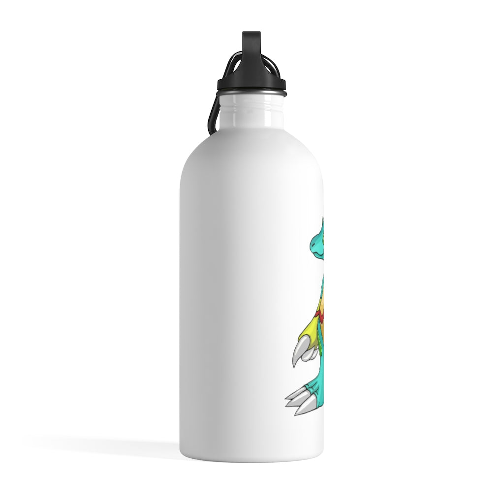 Laygoo Stainless Steel Water Bottle with a plastic screw top and carabiner, showcasing its stylish design and practical features.