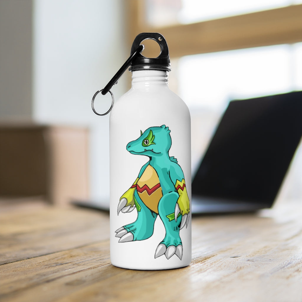 Laygoo Stainless Steel Water Bottle with a plastic screw top and carabiner, showcasing its stylish design and practical features.