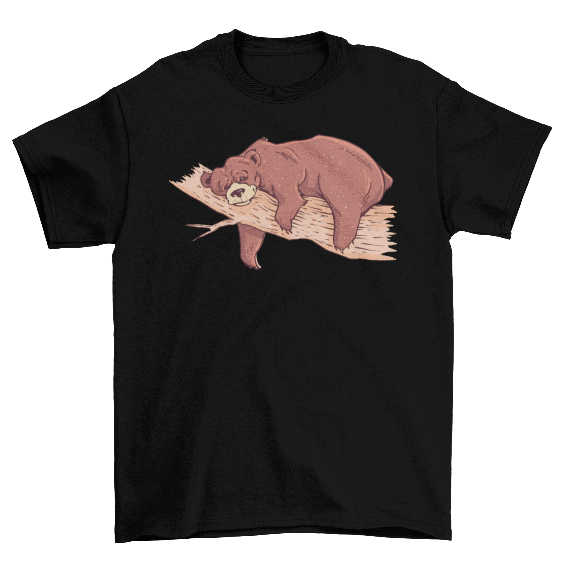 Lazy Bear T-Shirt featuring a bear lounging on a tree branch, showcasing a unique and playful design.