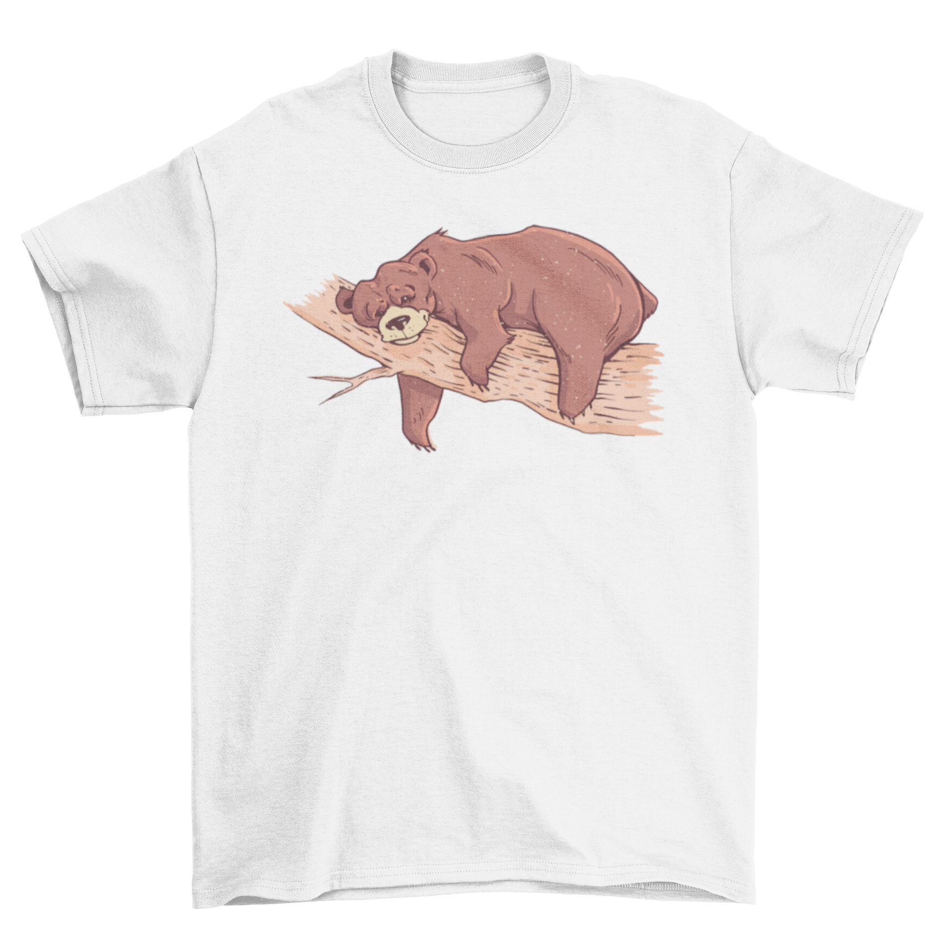 Lazy Bear T-Shirt featuring a bear lounging on a tree branch, showcasing a unique and playful design.