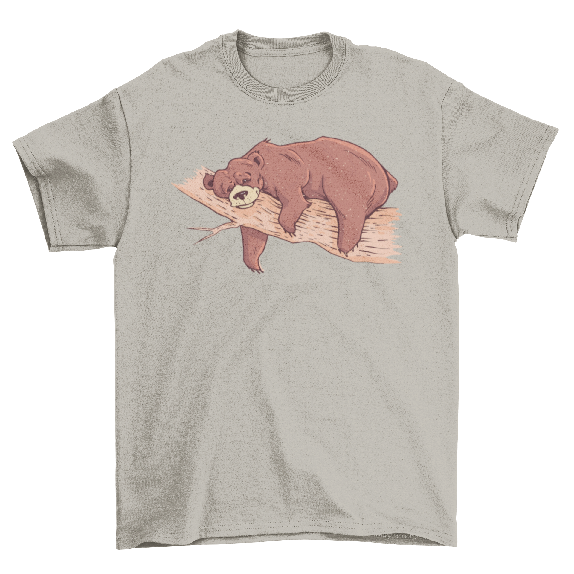 Lazy Bear T-Shirt featuring a bear lounging on a tree branch, showcasing a unique and playful design.