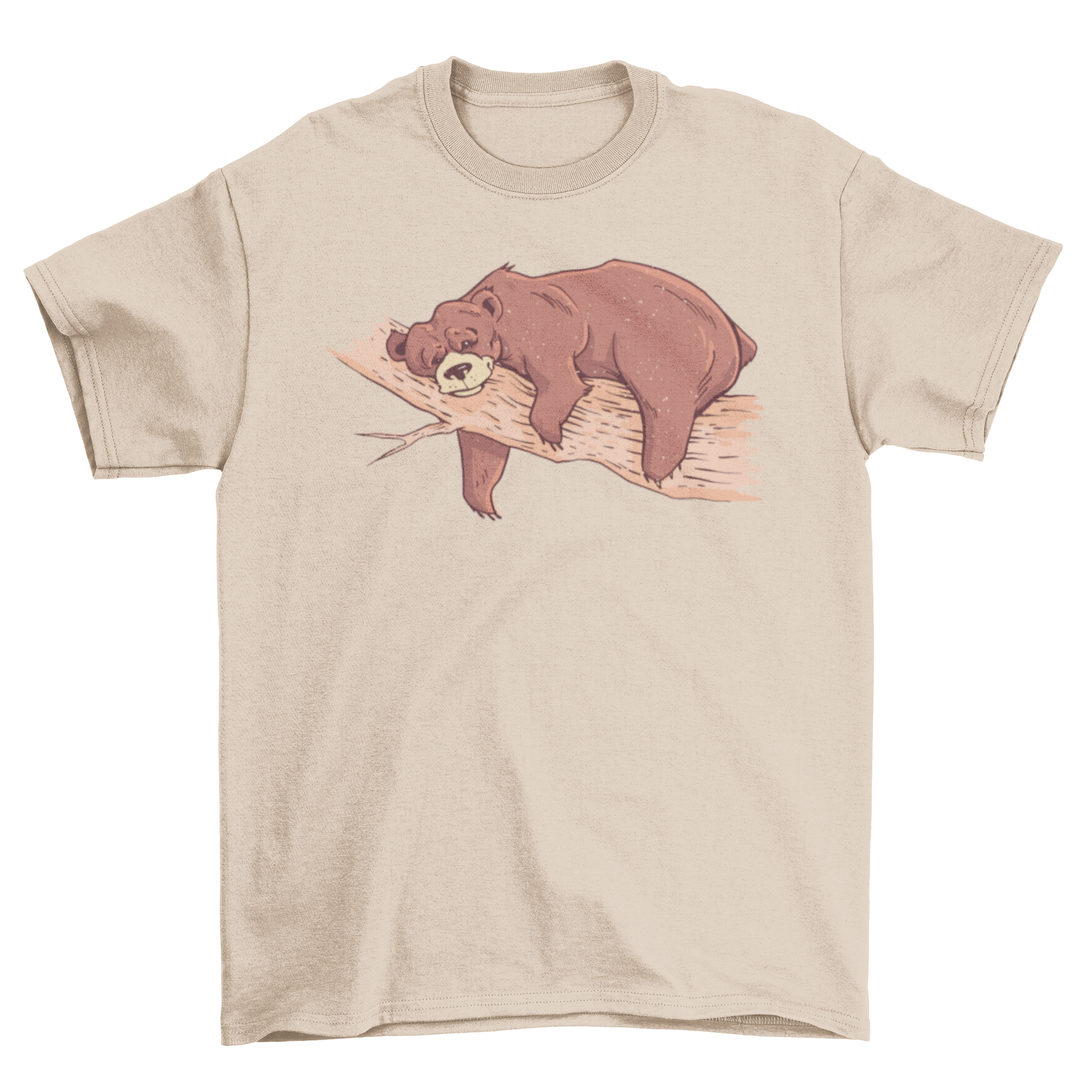 Lazy Bear T-Shirt featuring a bear lounging on a tree branch, showcasing a unique and playful design.