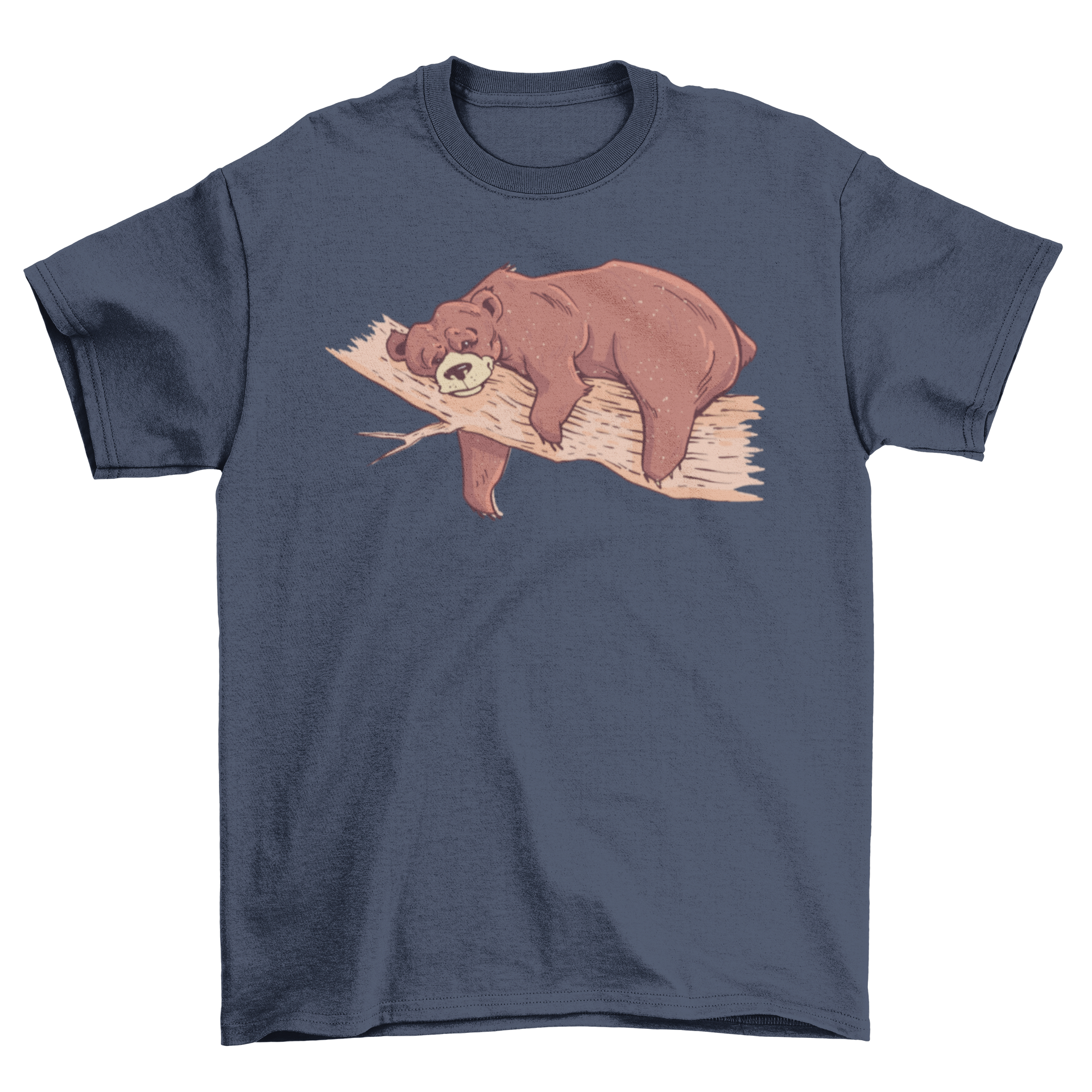 Lazy Bear T-Shirt featuring a bear lounging on a tree branch, showcasing a unique and playful design.