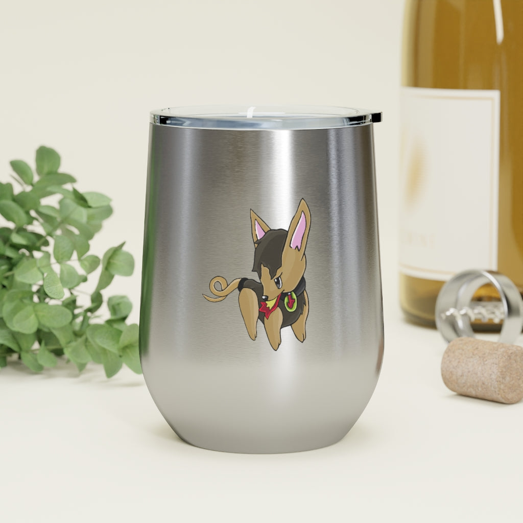 LB 12oz Insulated Wine Tumbler in stainless steel with a clear plastic lid, showcasing a stylish design for hot and cold beverages.