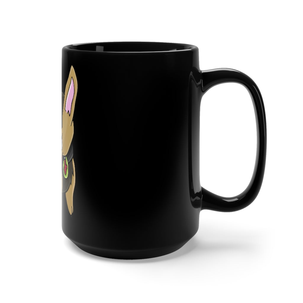 LB Black Mug 15oz, a stylish black ceramic mug with a C-handle, perfect for coffee and tea lovers.