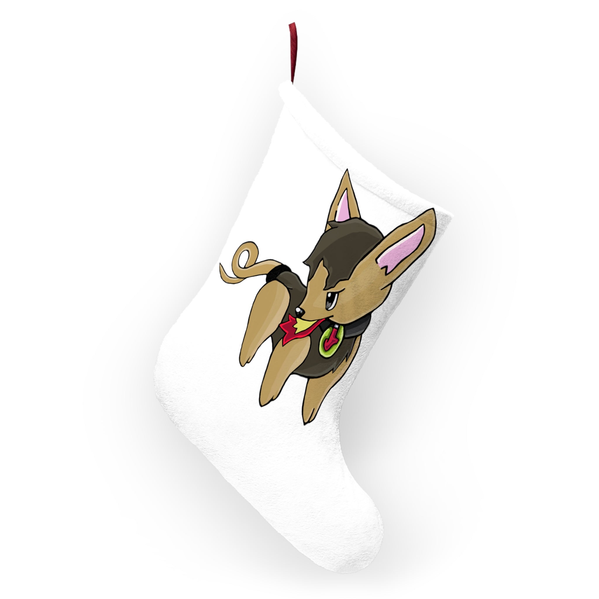 Personalized LB Christmas Stockings made of soft polyester fleece, featuring a festive design and a twill ribbon hanging loop.