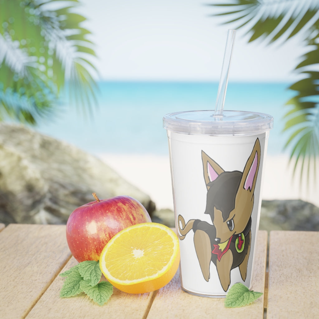 LB Plastic Tumbler with Straw, featuring a customizable design, lid, and reusable straw, perfect for events and gatherings.