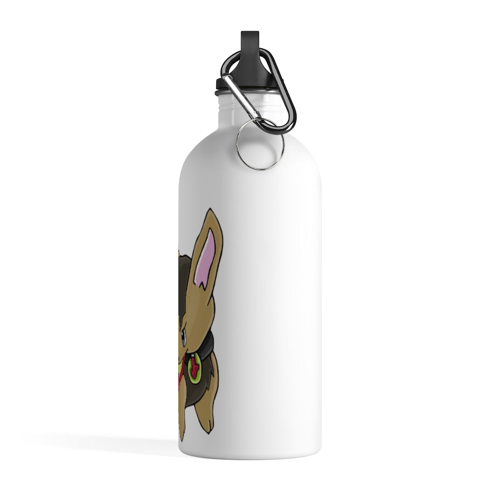 LB Stainless Steel Water Bottle with a plastic screw top and carabiner, showcasing its sleek design and lightweight structure.