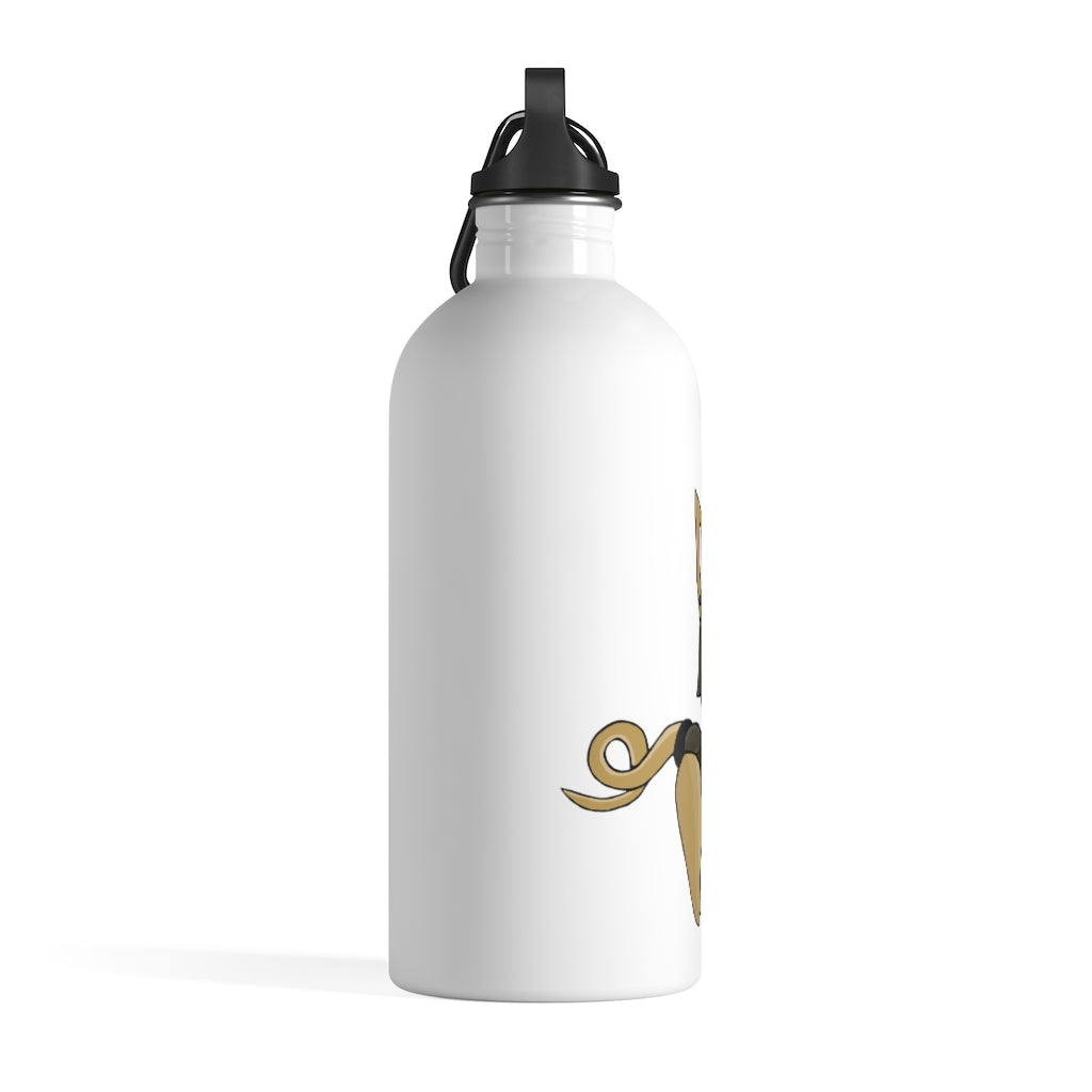 LB Stainless Steel Water Bottle with a plastic screw top and carabiner, showcasing its sleek design and lightweight structure.