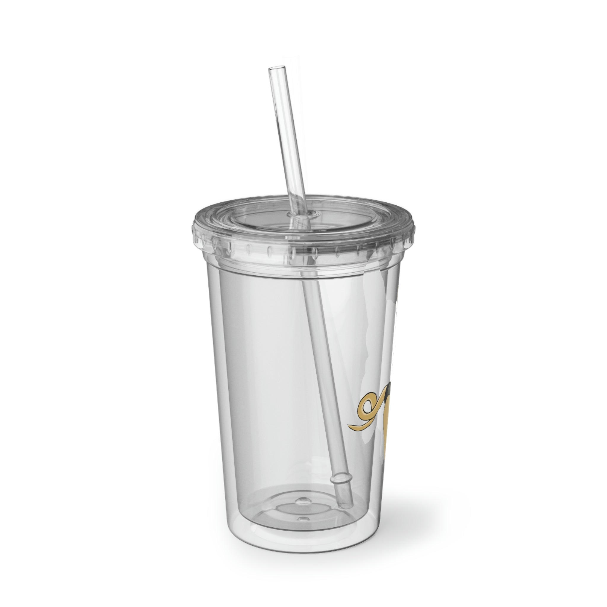 LB Suave Acrylic Cup in stainless steel with a black plastic straw, showcasing a customizable design.