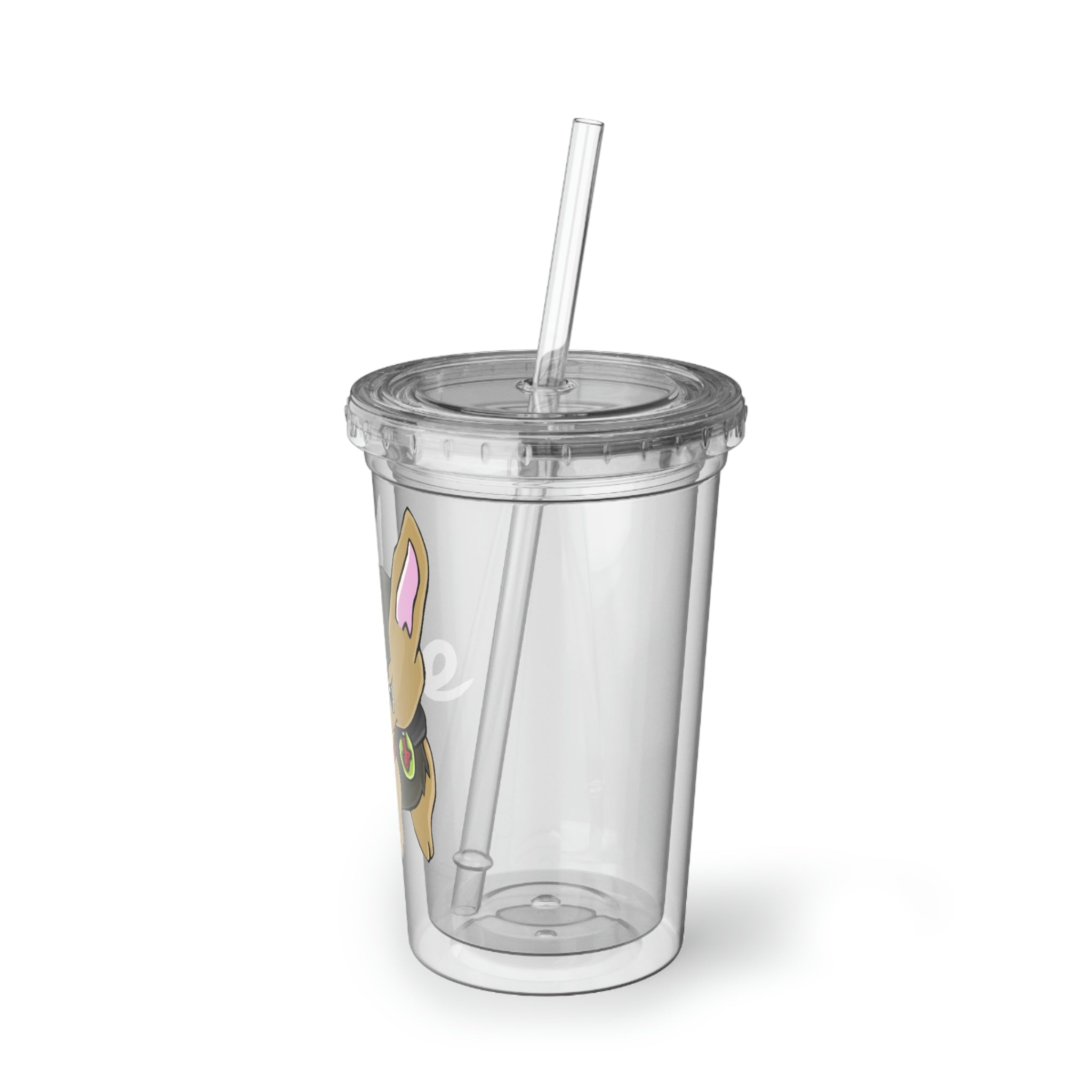 LB Suave Acrylic Cup in stainless steel with a black plastic straw, showcasing a customizable design.