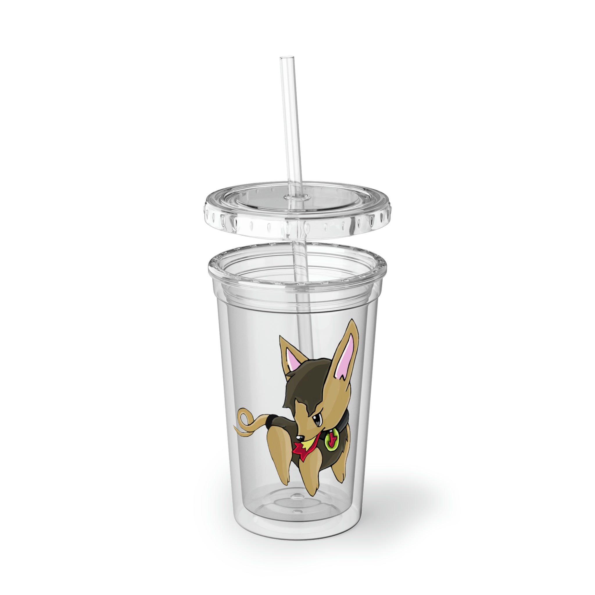 LB Suave Acrylic Cup in stainless steel with a black plastic straw, showcasing a customizable design.