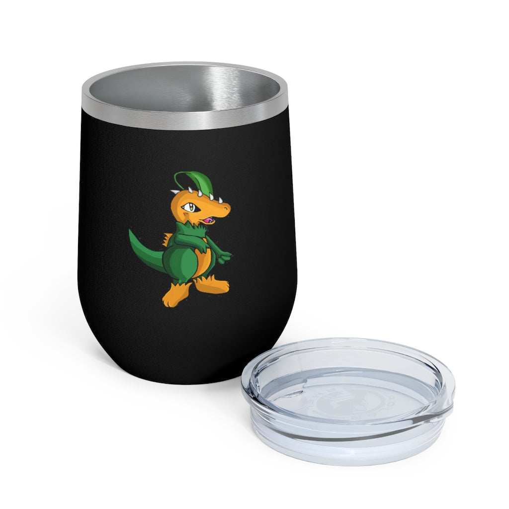 Leafasaur 12oz Insulated Wine Tumbler with clear lid, showcasing a sleek stainless steel design.